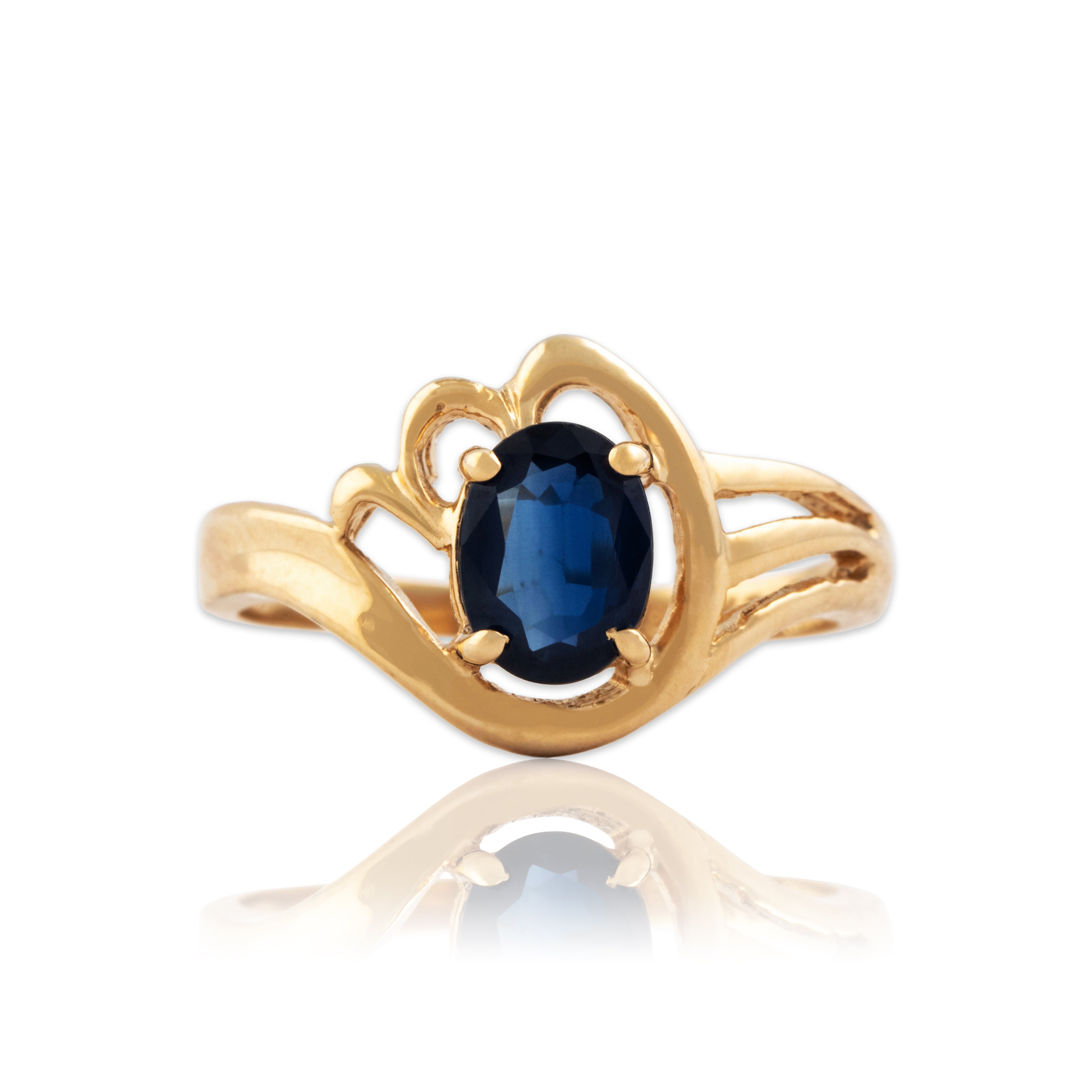 Vintage 14k Yellow Gold Blue Sapphire Swirling Asymmetric Ring - Close-up view
