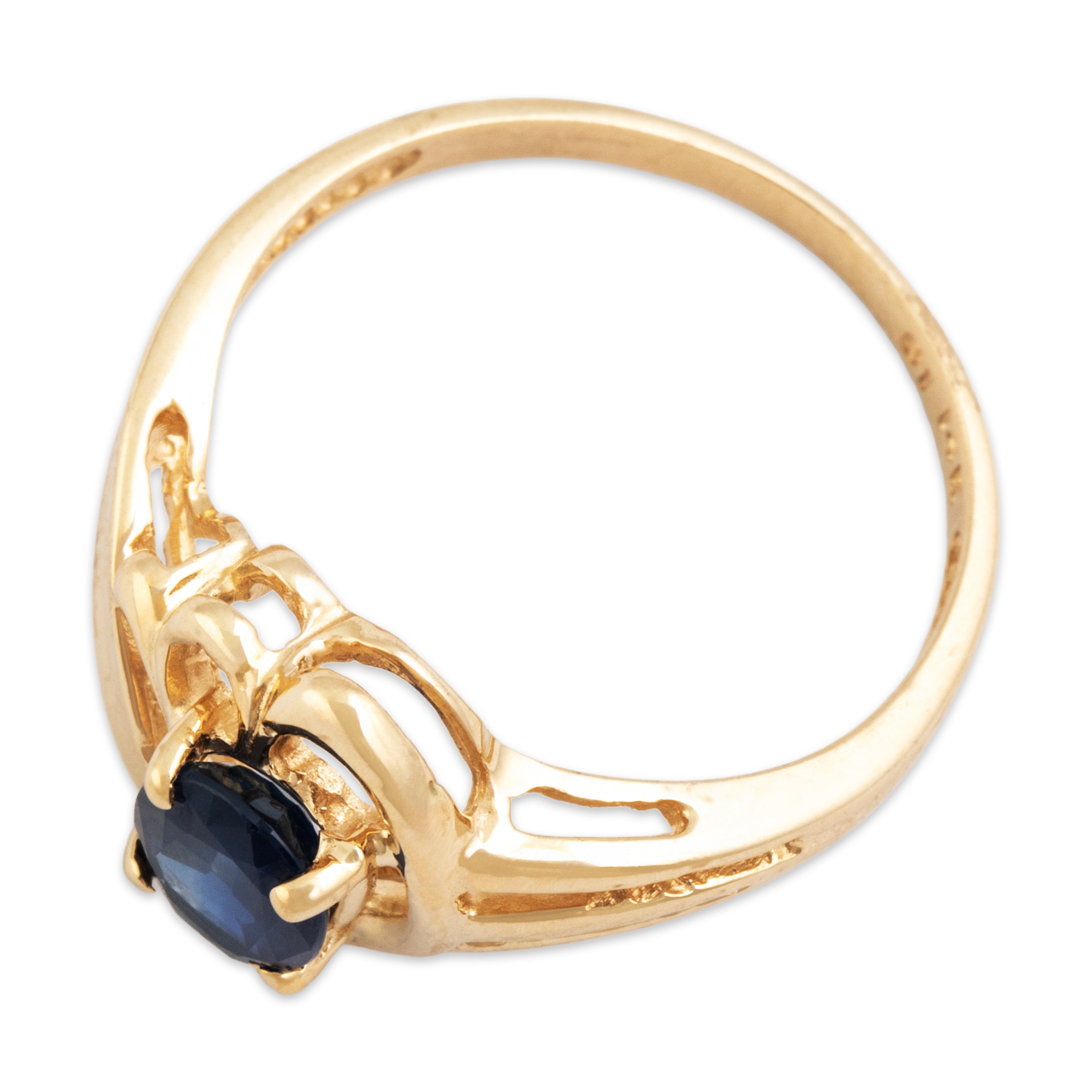 Vintage 14k Yellow Gold Blue Sapphire Swirling Asymmetric Ring - Overall view