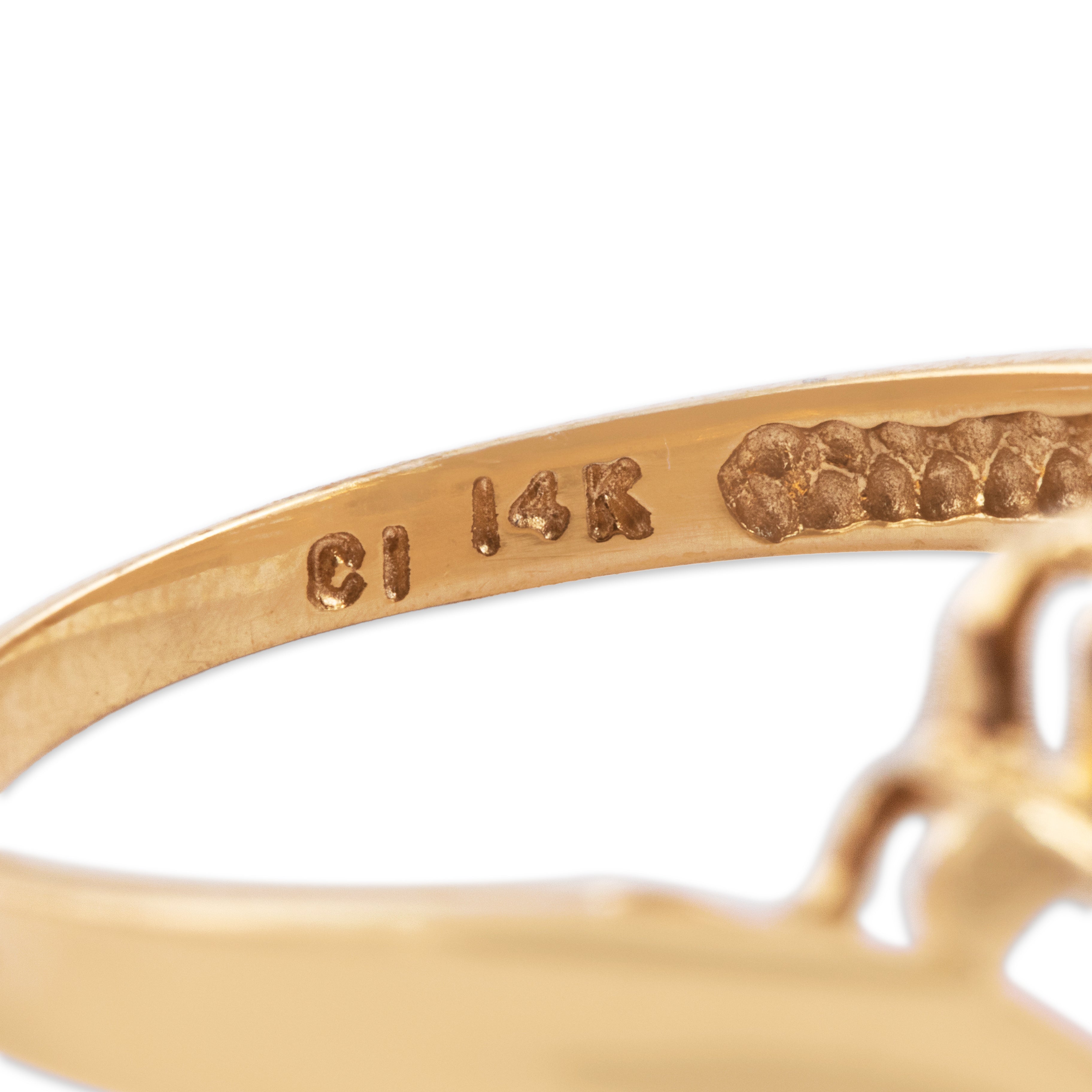 Vintage 14k Yellow Gold Blue Sapphire Swirling Asymmetric Ring - Hallmark view