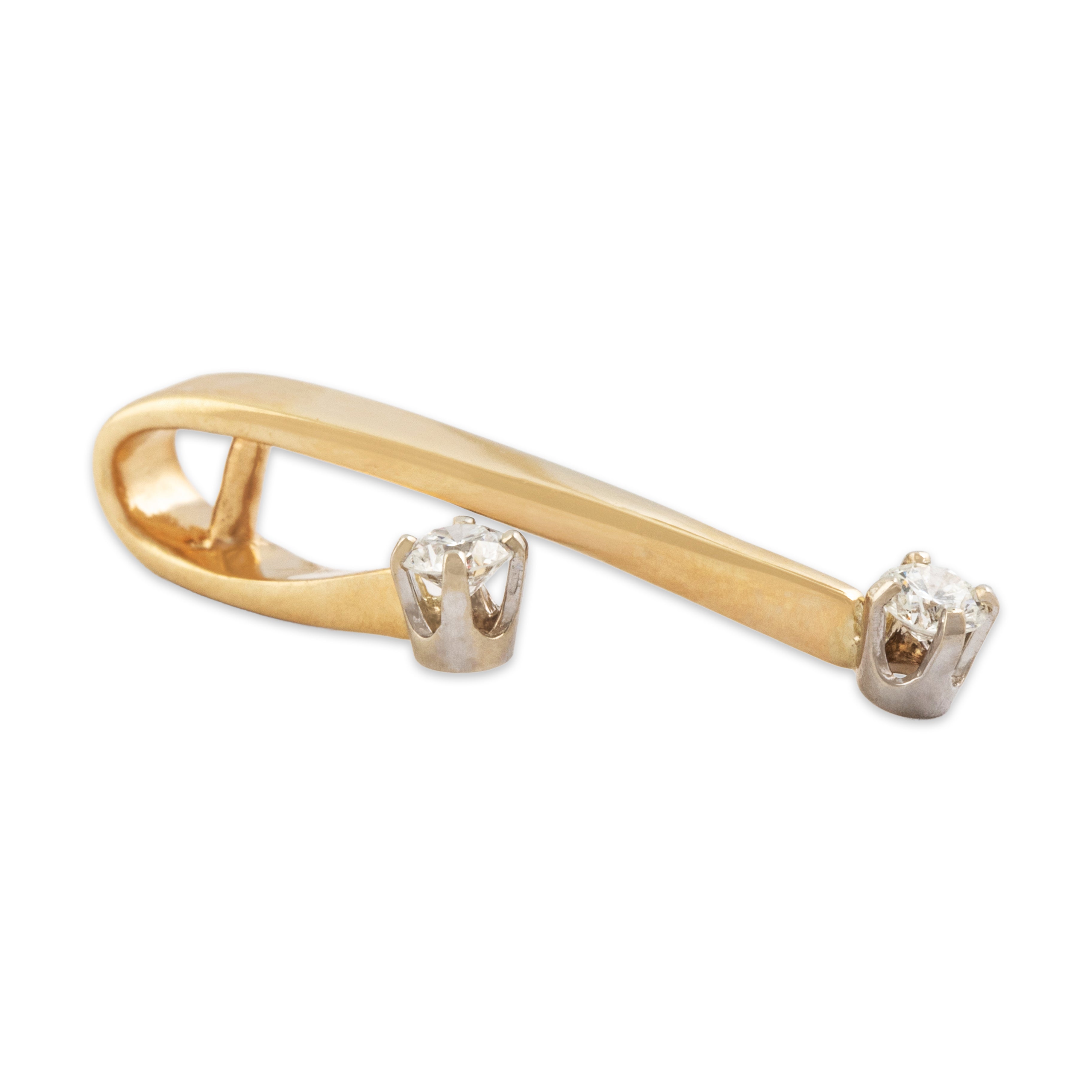 Vintage 14k Yellow Gold Diamond Wonderful Modern Ribbon Pendant - Side view