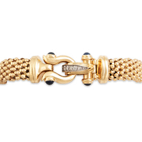 Vintage Italian 14k Yellow Gold Blue Sapphire Diamond Mesh Buckle Bracelet 6.5"
