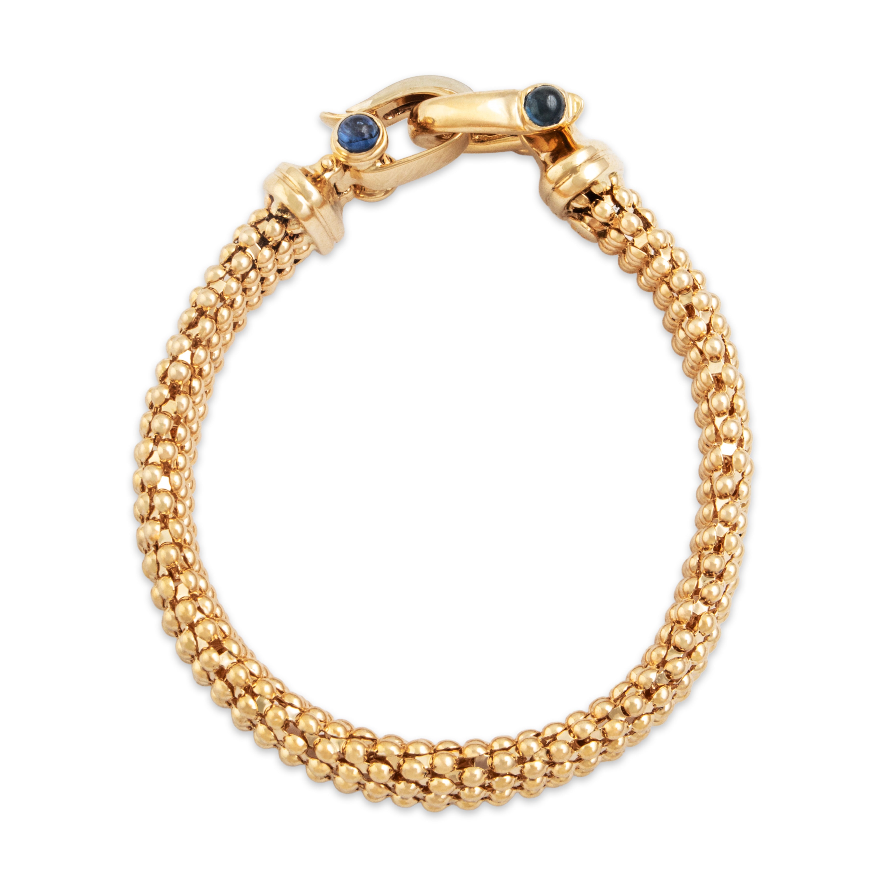 Vintage Italian 14k Yellow Gold Sapphire Diamond Mesh Buckle Clasp Bracelet - Overall view