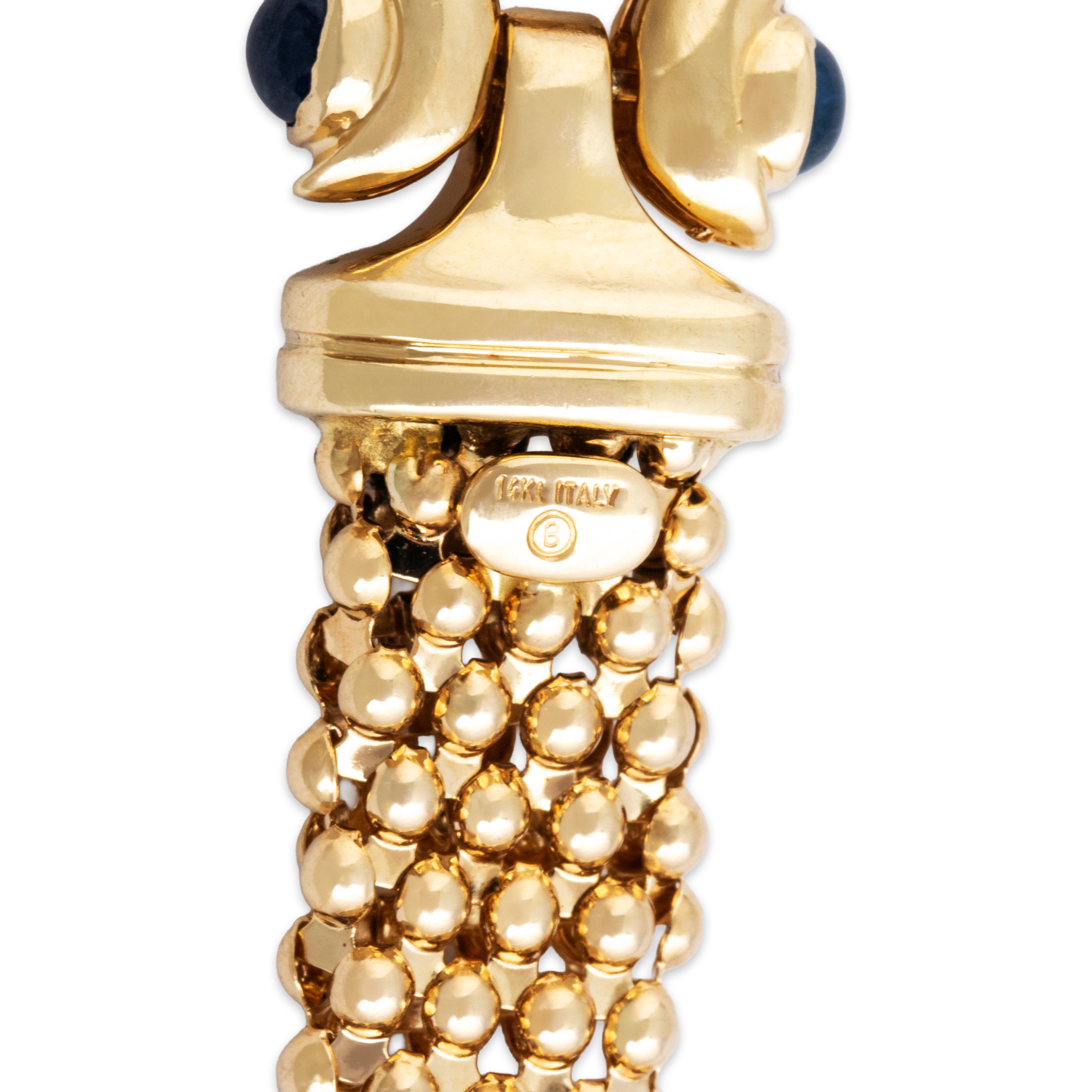 Vintage Italian 14k Yellow Gold Sapphire Diamond Mesh Buckle Clasp Bracelet - Hallmark view