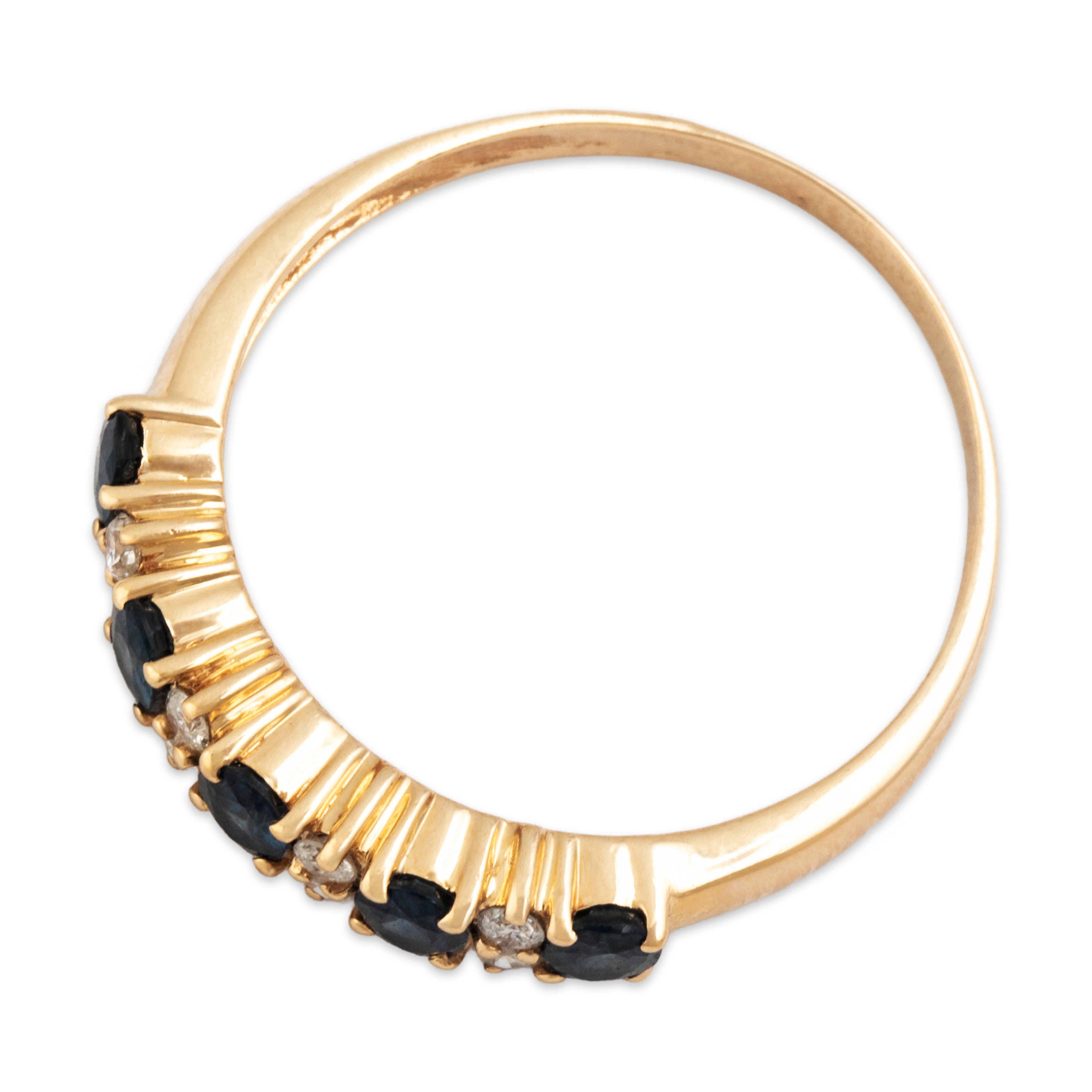 Vintage 14k Yellow Gold Blue Sapphire Diamond Chic Alternating Band Ring - Overall view