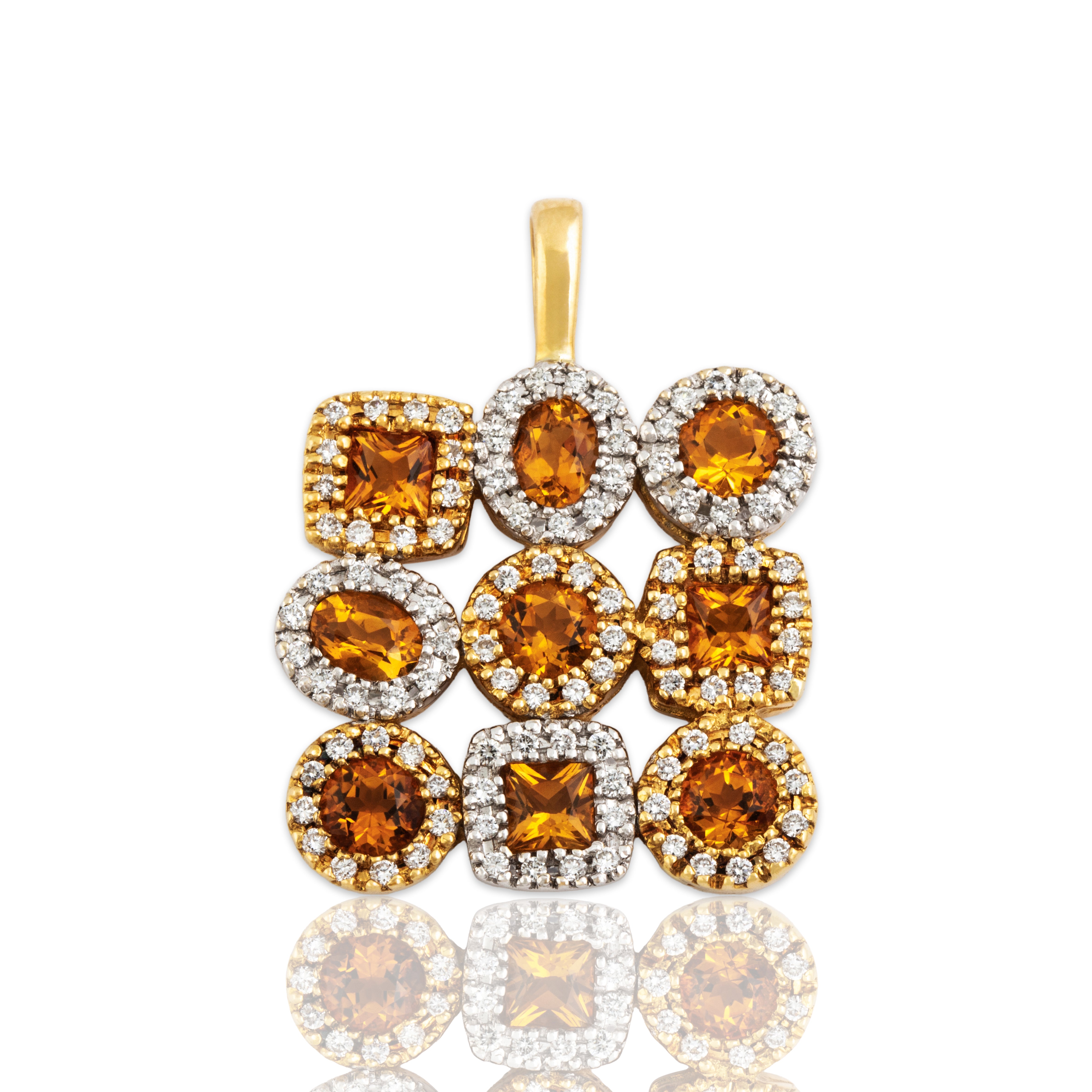 Vintage 18k Yellow & White Gold 1.4cttw Citrine .51cttw Diamond Tile Pendant - Close-up view
