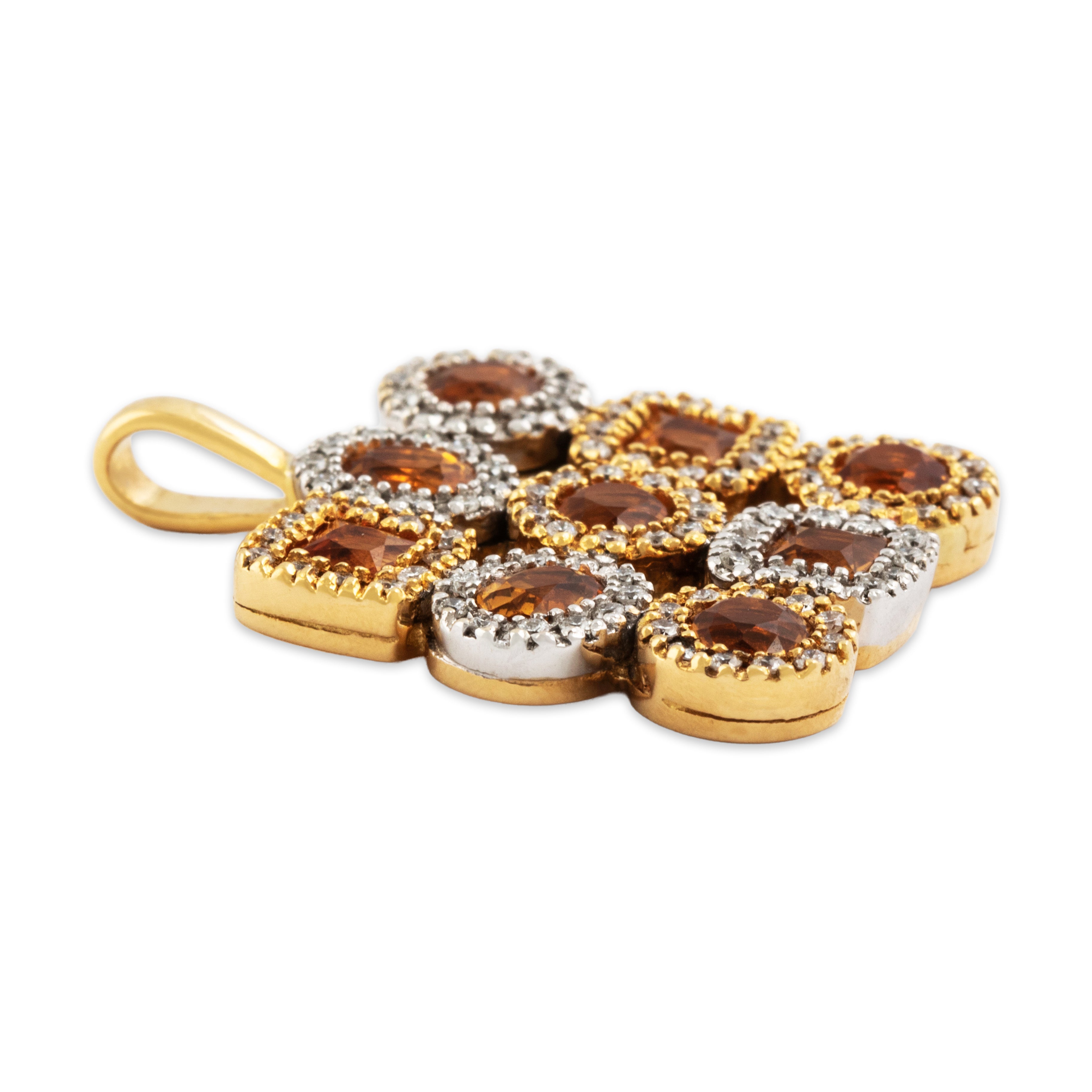 Vintage 18k Yellow & White Gold 1.4cttw Citrine .51cttw Diamond Tile Pendant - Side view