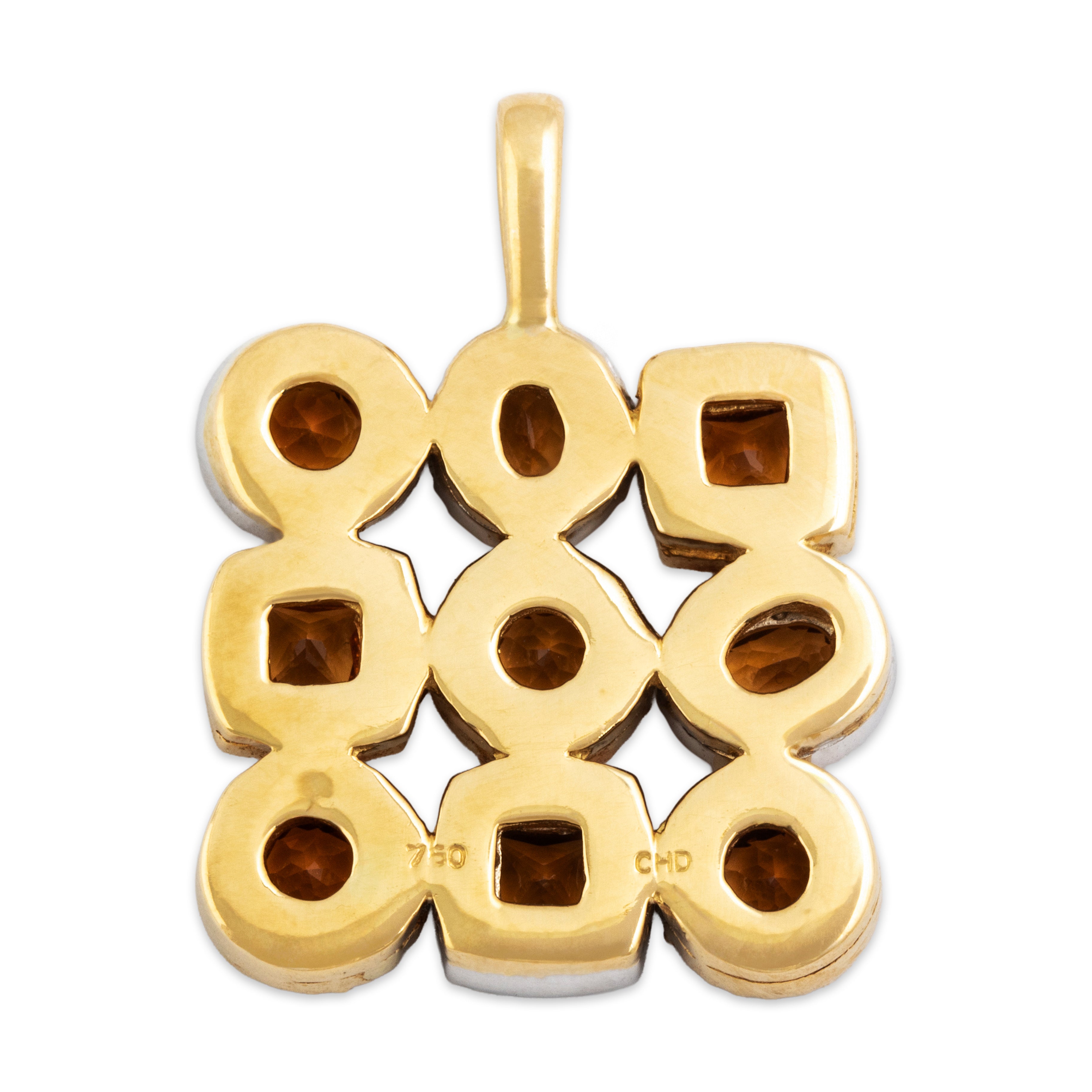 Vintage 18k Yellow & White Gold 1.4cttw Citrine .51cttw Diamond Tile Pendant - Back view