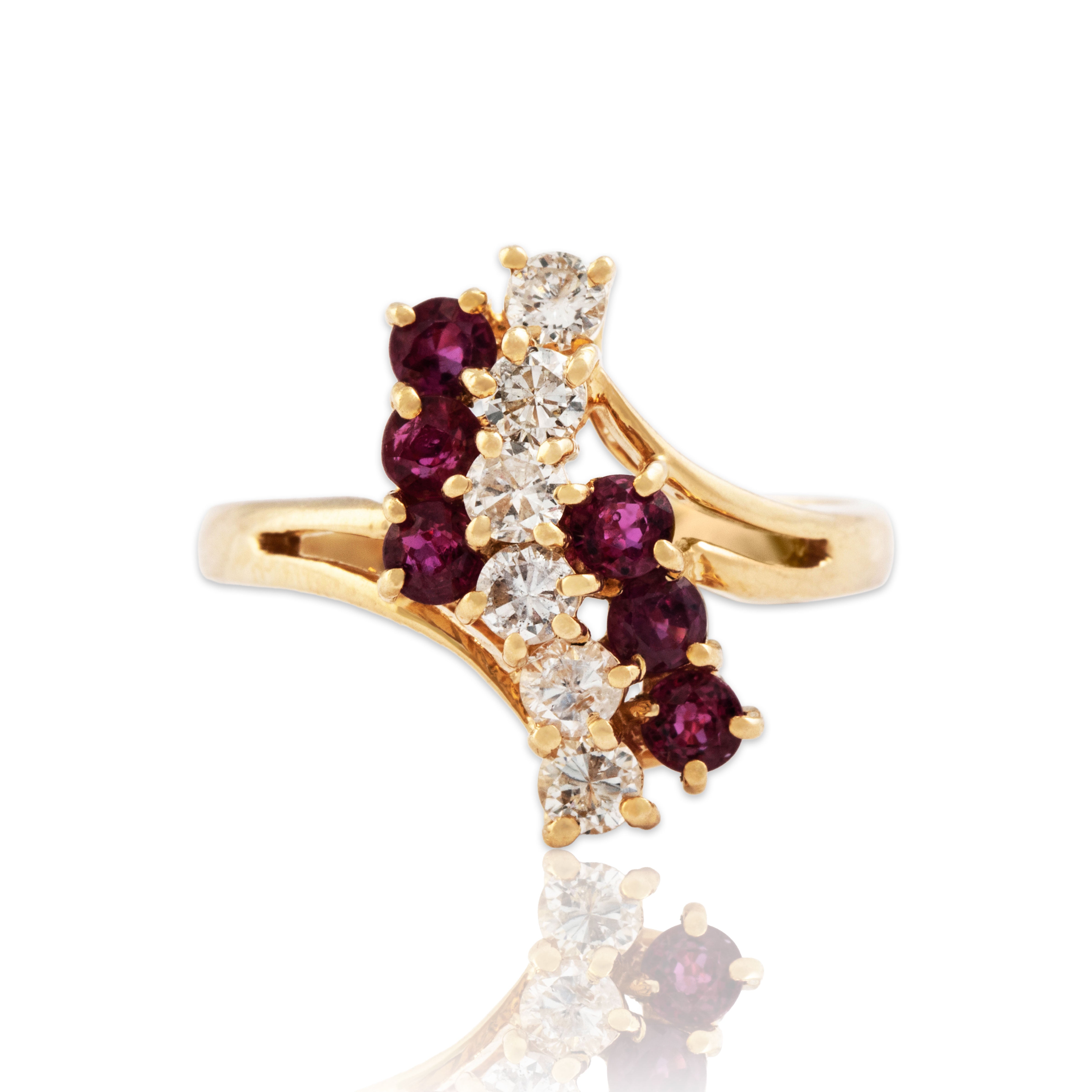 Vintage 14k Yellow Gold .444cttw Diamond .54cttw Ruby Waving Line Ring 6.0