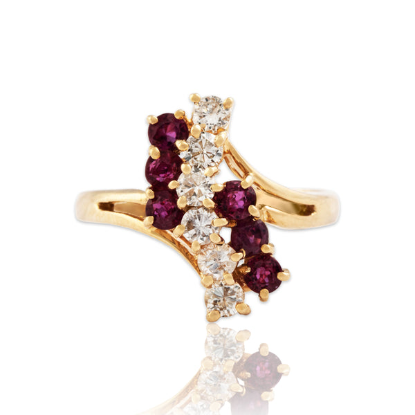 Vintage 14k Yellow Gold .444cttw Diamond .54cttw Ruby Waving Line Ring 6.0