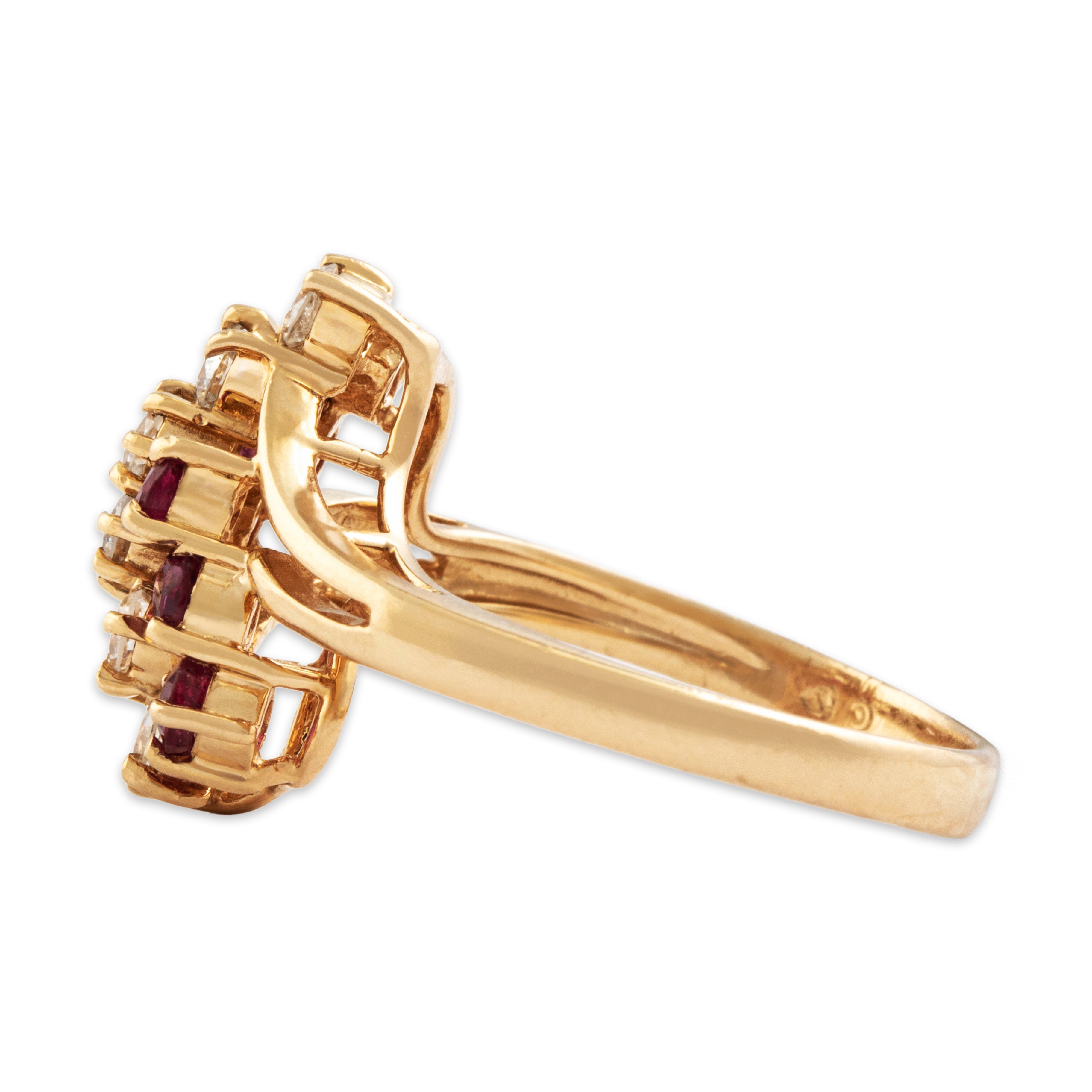 Vintage 14k Yellow Gold .444cttw Diamond Ruby Dazzling Segmented Line Ring - Side view