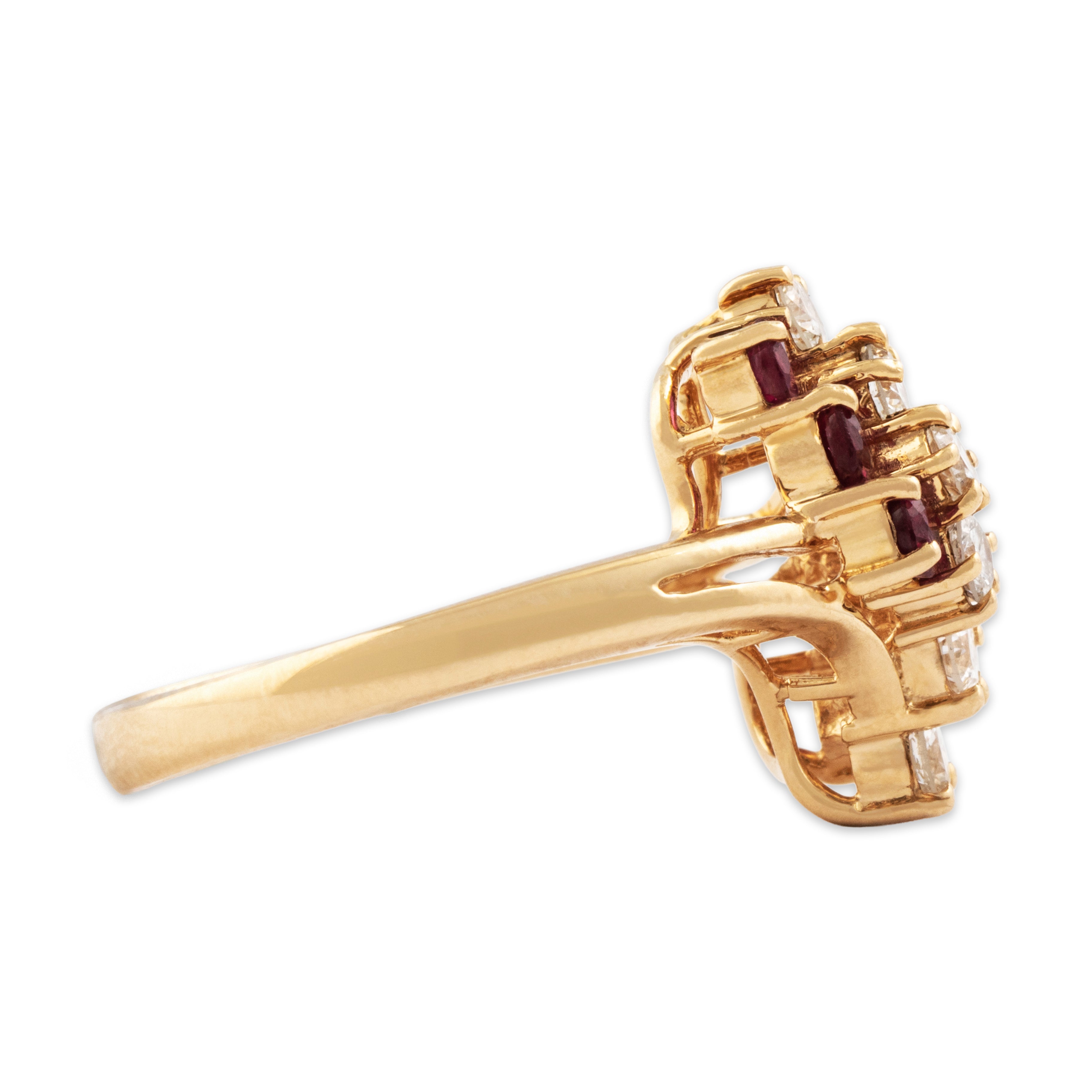 Vintage 14k Yellow Gold .444cttw Diamond Ruby Dazzling Segmented Line Ring - Side view