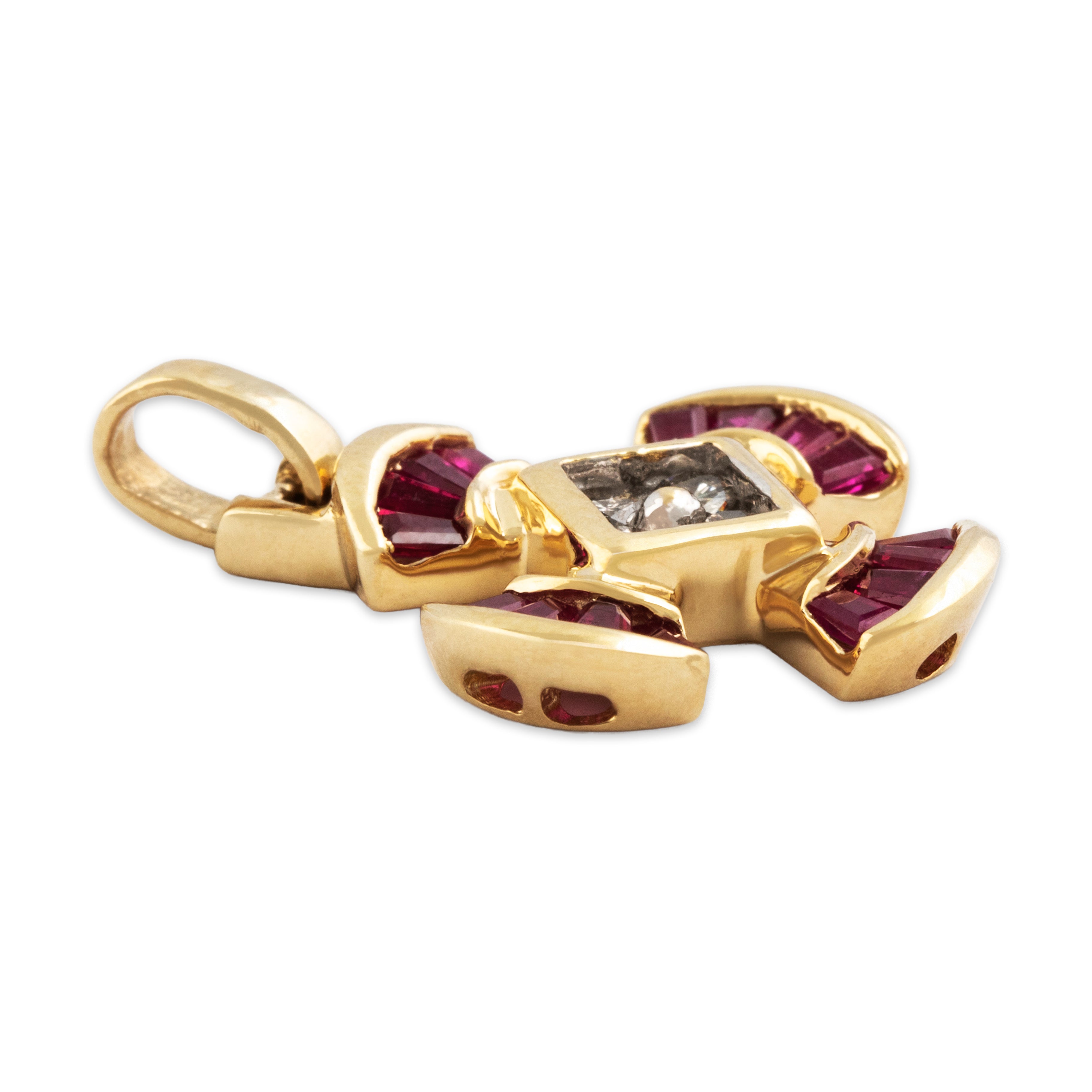 Vintage 14k Yellow Gold Ruby Diamond Brilliant Pattée Cross Charm / Pendant - Side view