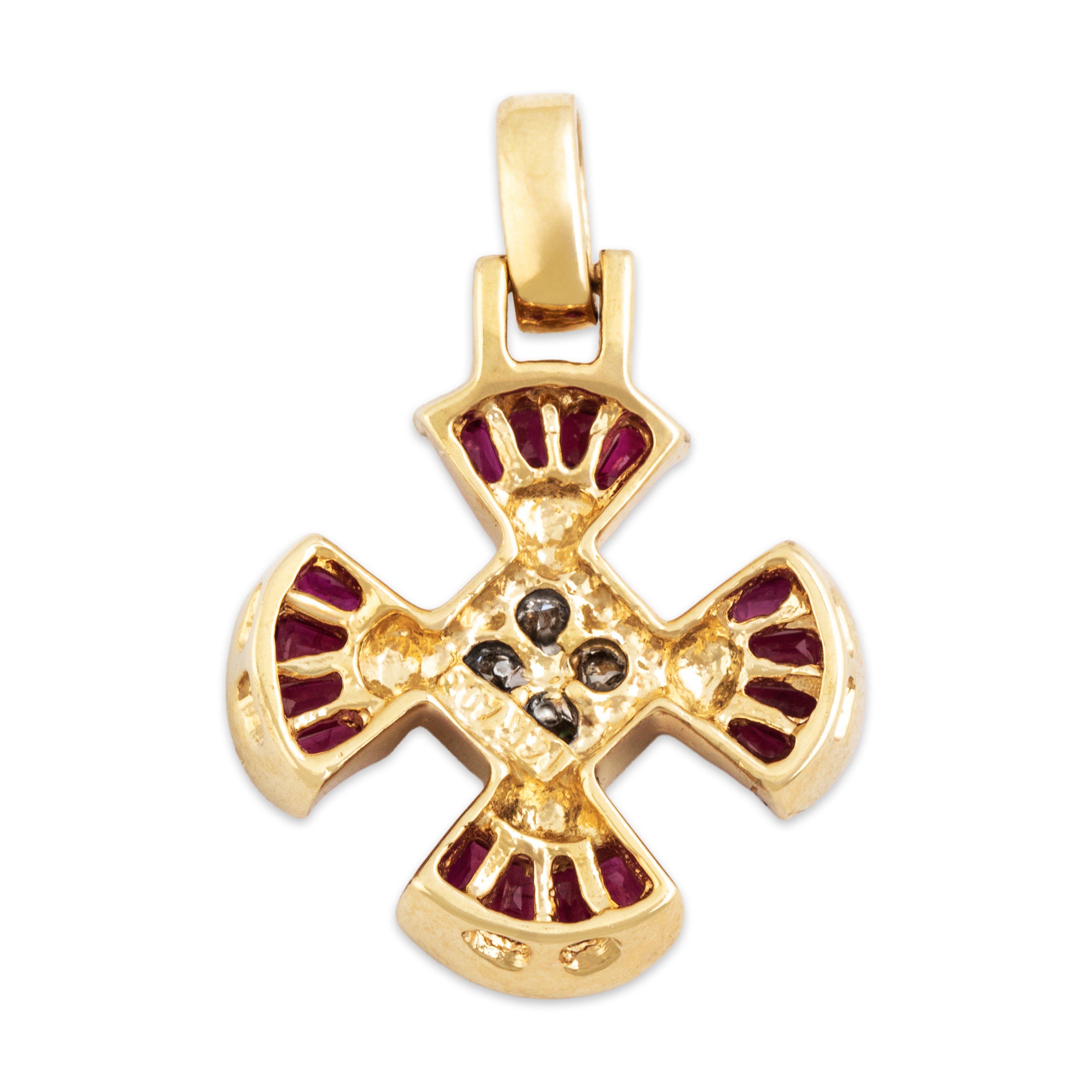 Vintage 14k Yellow Gold Ruby Diamond Brilliant Pattée Cross Charm / Pendant - Back view