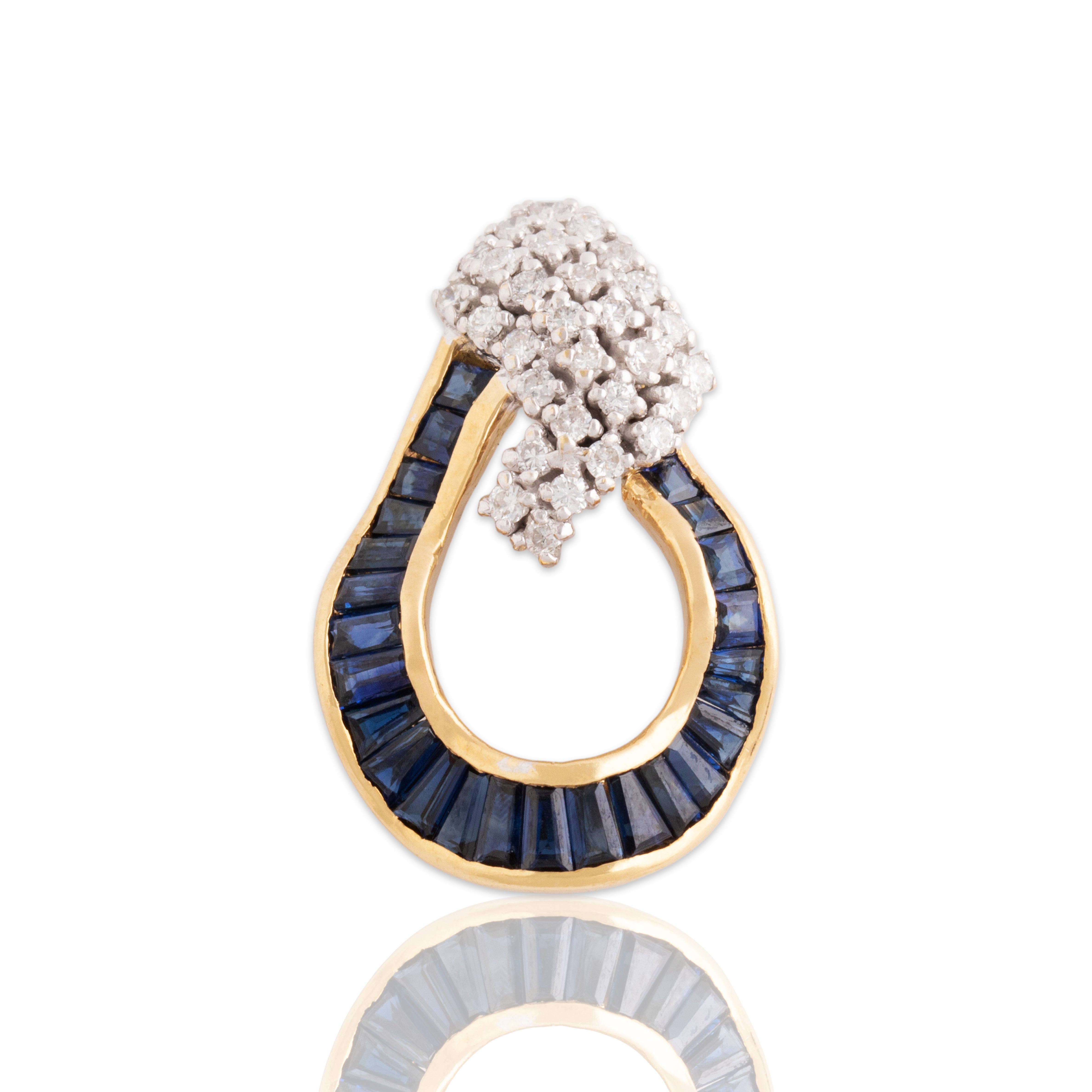 Vintage 18k Yellow Gold 1.4cttw Sapphire .29cttw Diamond Raindrop Slide Pendant - Close-up view