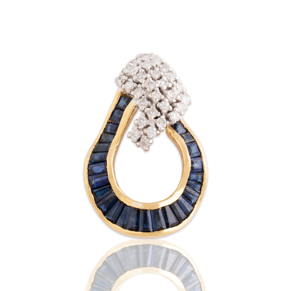 Vintage 18k Yellow Gold 1.4cttw Sapphire Diamond Raindrop Slide Pendant