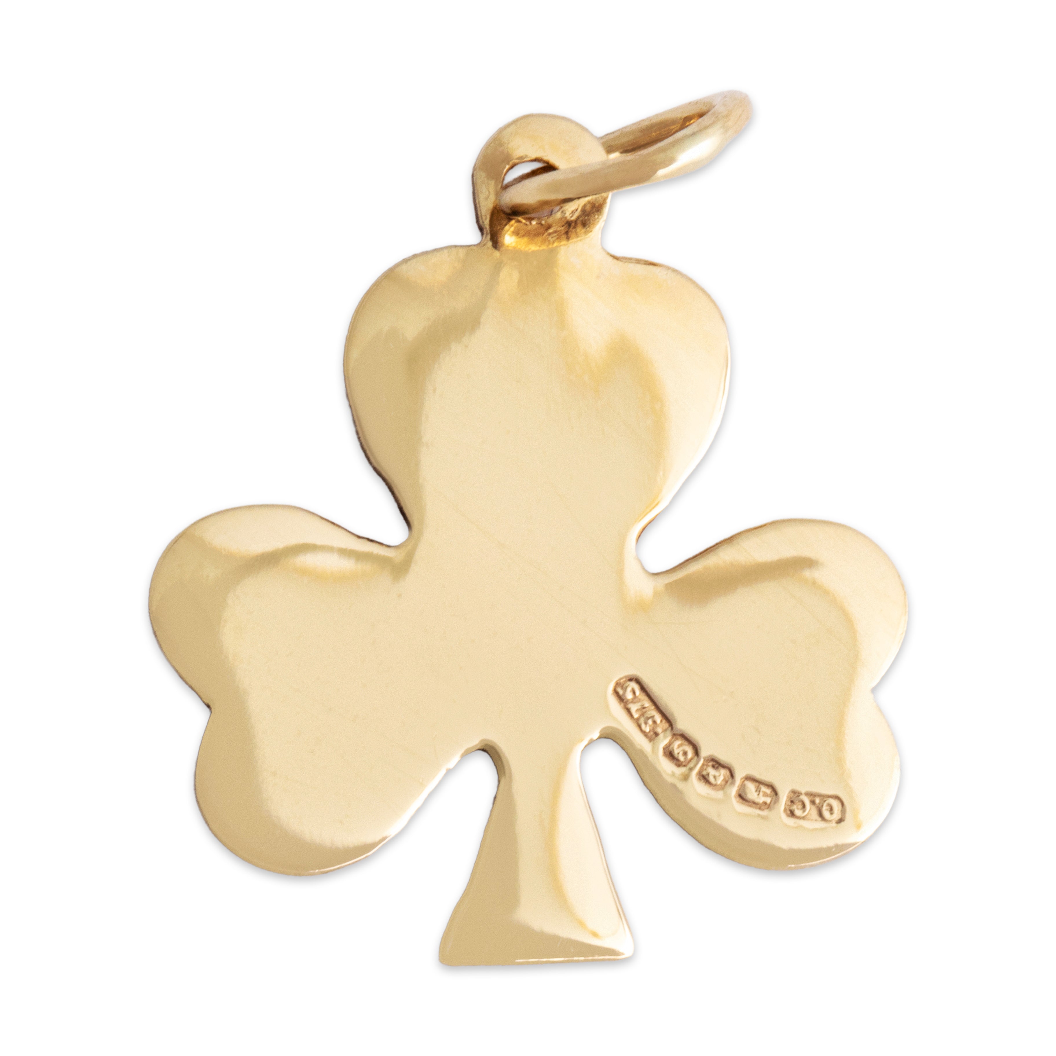 Vintage Irish 9k Rosy Yellow Gold Textured Shamrock Charm / Pendant - Back view