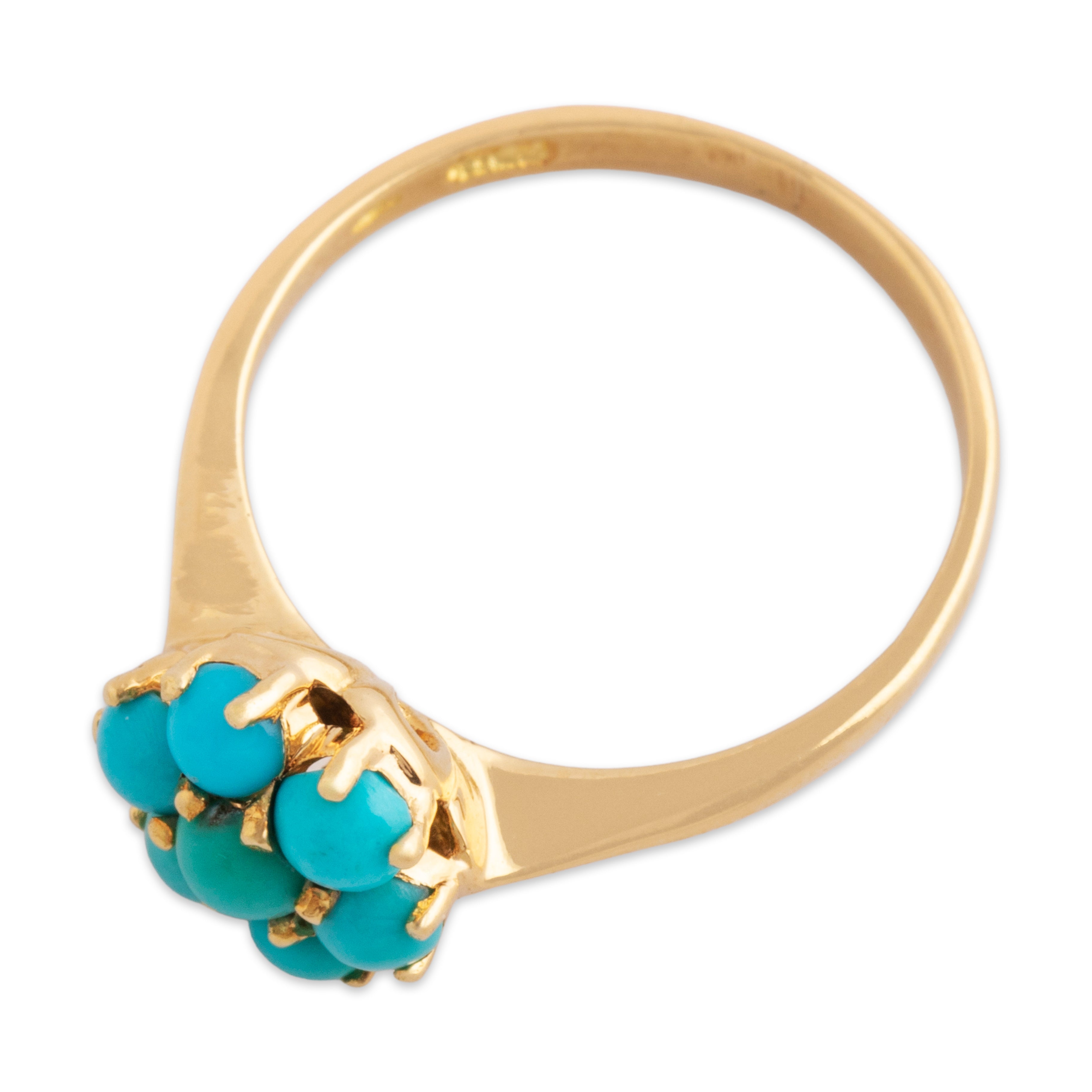 Vintage 18k Yellow Gold 1.1cttw Robin's Egg Turquoise Floriform Ring - Overall view