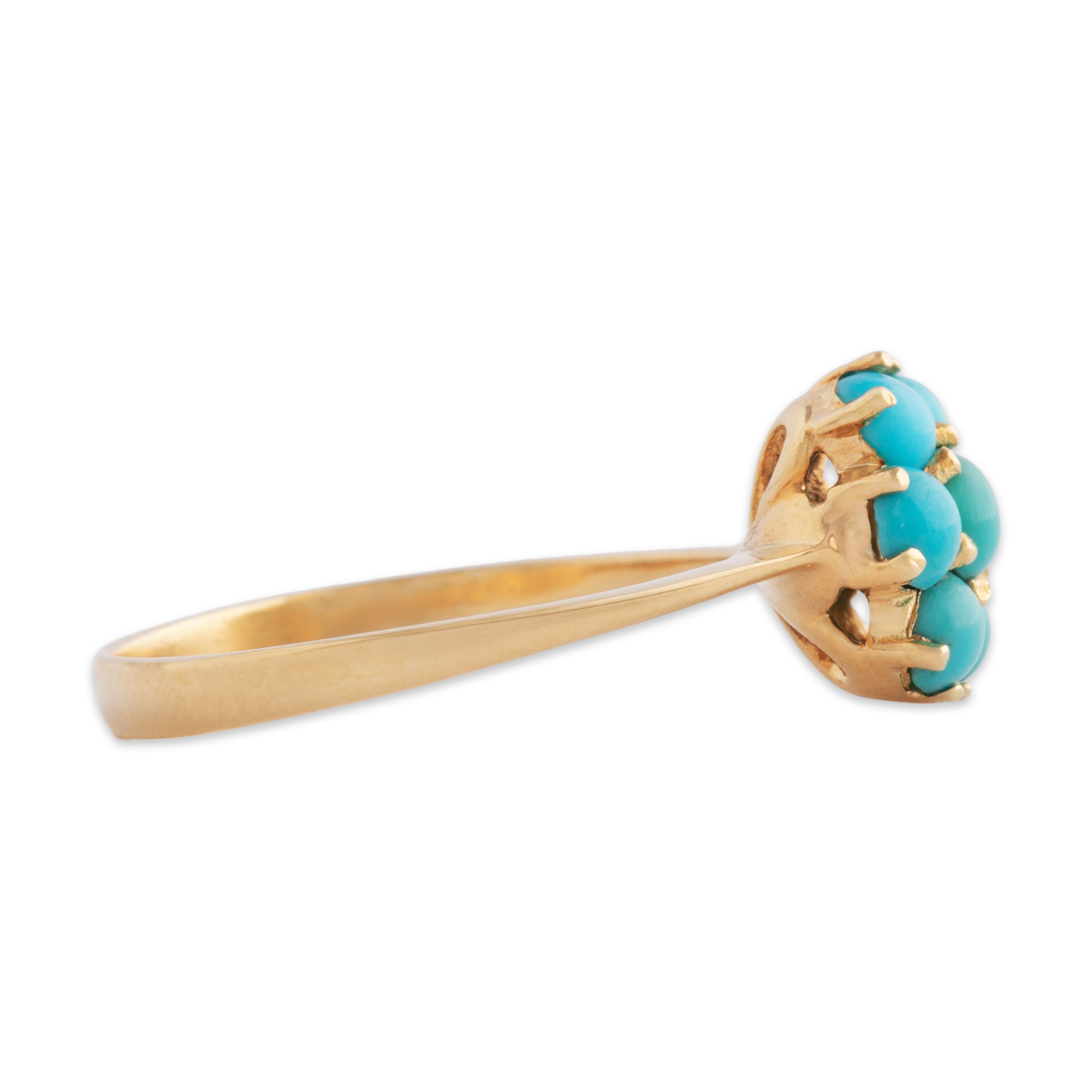 Vintage 18k Yellow Gold 1.1cttw Robin's Egg Turquoise Floriform Ring - Side view