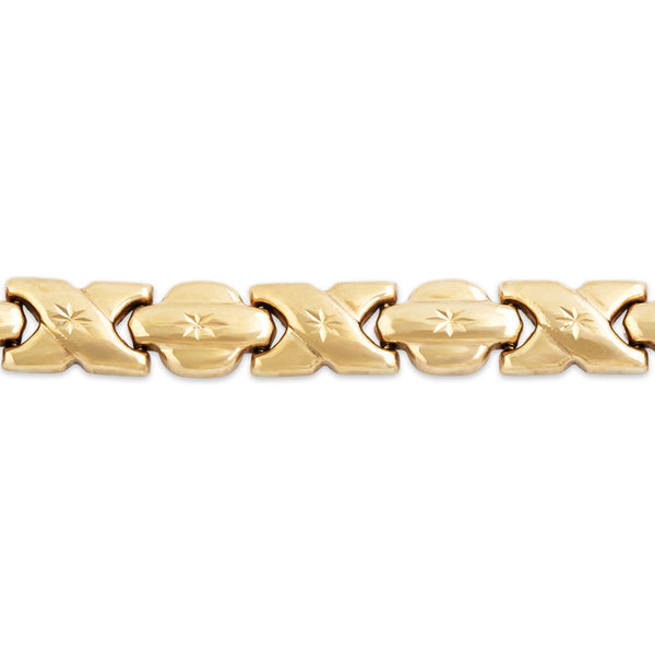 Vintage 14k Yellow Gold XO Star Detail Link Bracelet 6.75