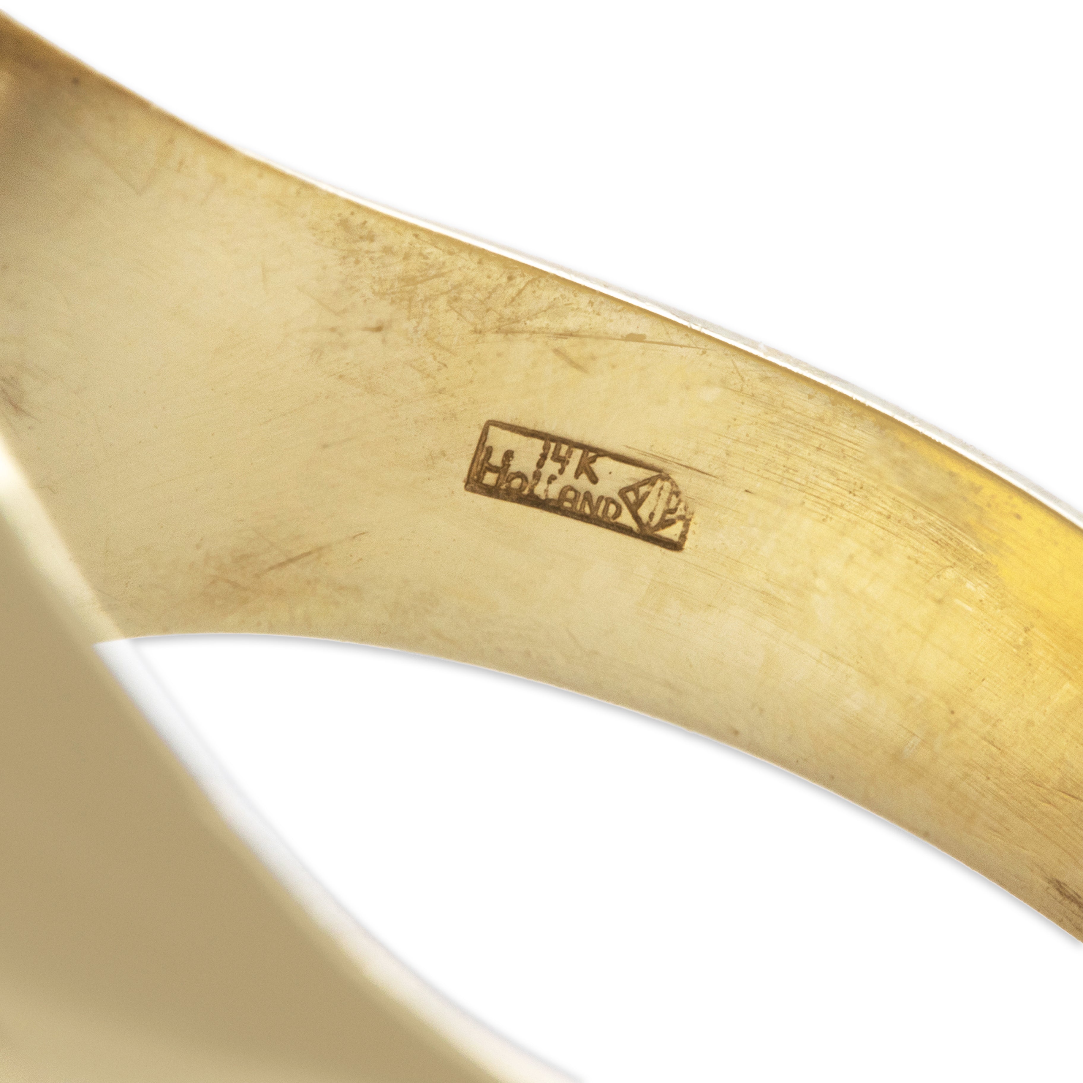 Vintage Dutch 14k Yellow Gold Onyx Malachite Modern Inlay Signet Ring - Hallmark view