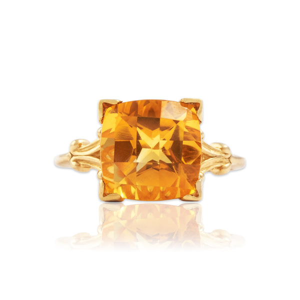 Vintage 14k Yellow Gold 4.5ct Citrine Fabulous Checkerboard Cushion Ring 6.25