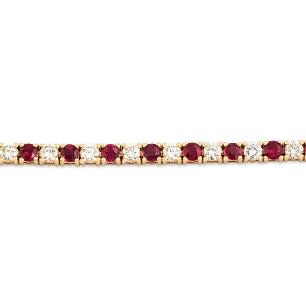 Estate 14k Yellow Gold 2.2cttw Ruby 2.146cttw Diamond Stellar Tennis Bracelet 6.75