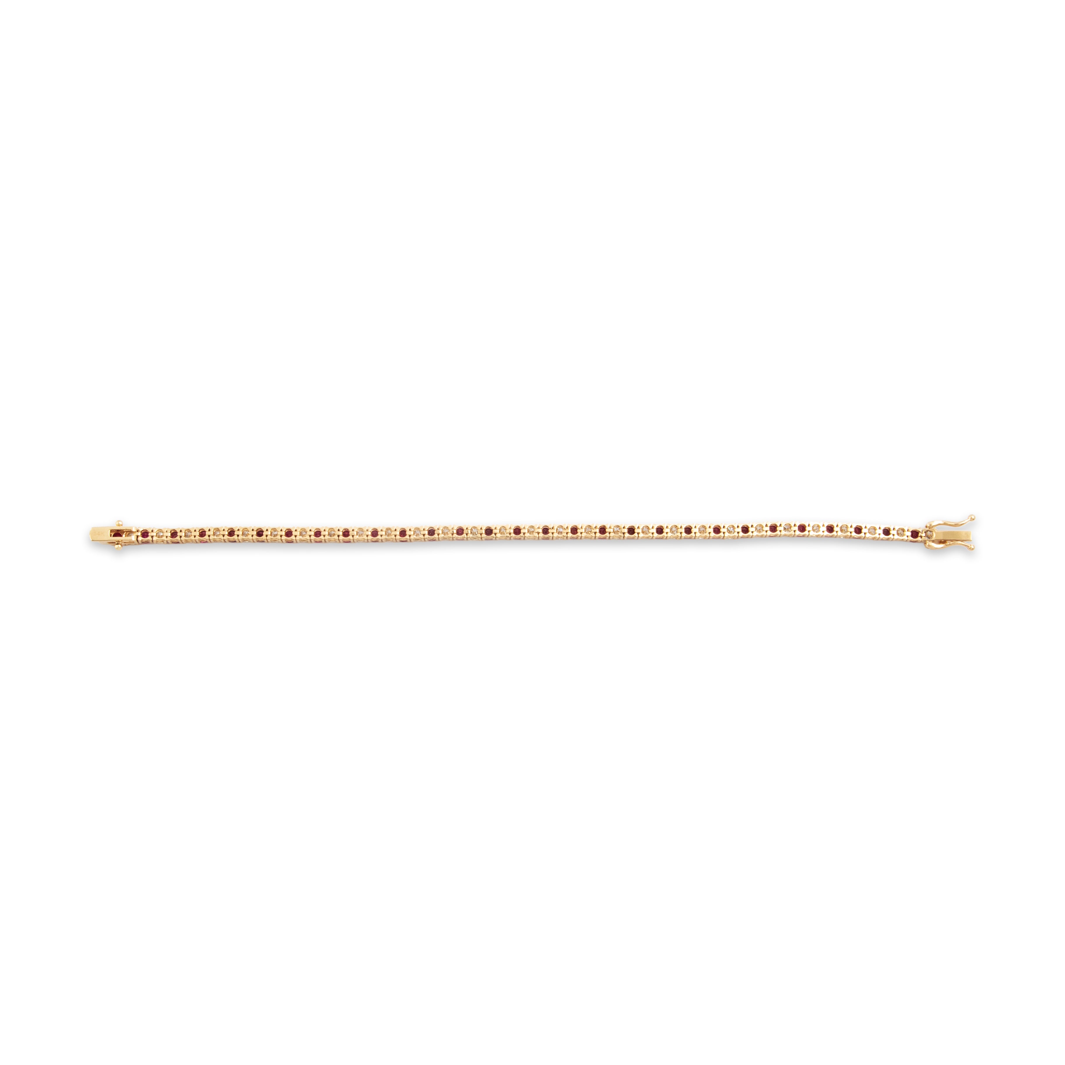Estate 14k Yellow Gold 2.2cttw Ruby 2.146cttw Diamond Exceptional Tennis Bracelet - Back view