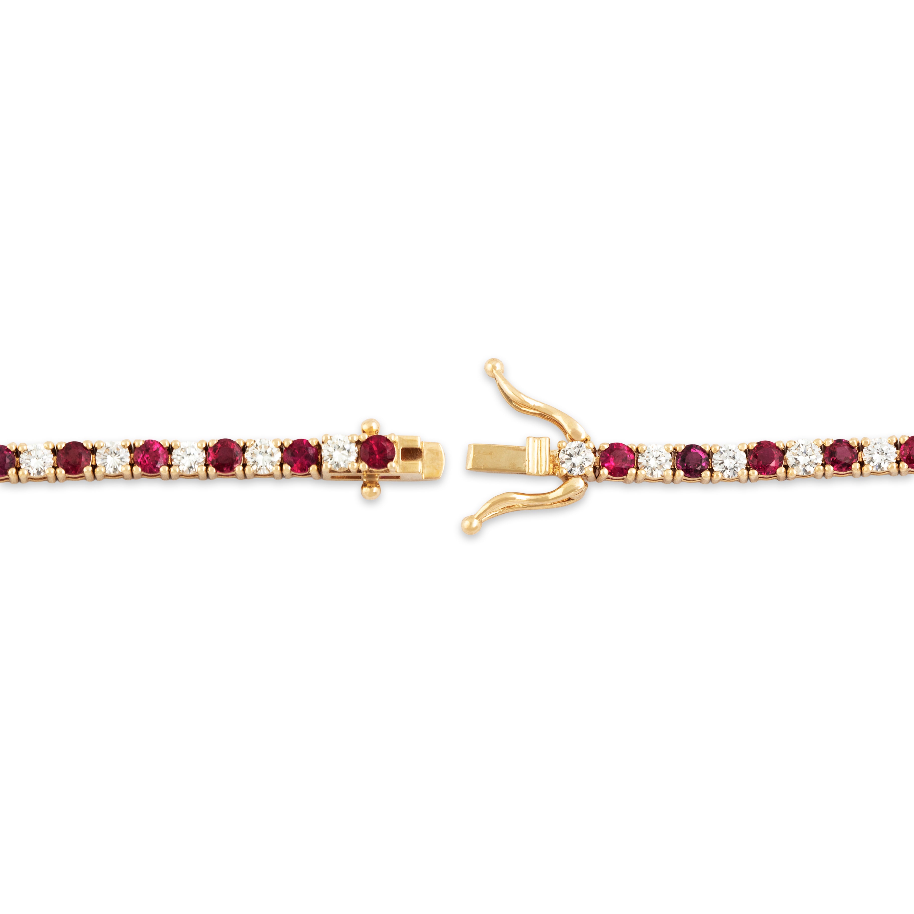 Estate 14k Yellow Gold 2.2cttw Ruby 2.146cttw Diamond Exceptional Tennis Bracelet - clasp view