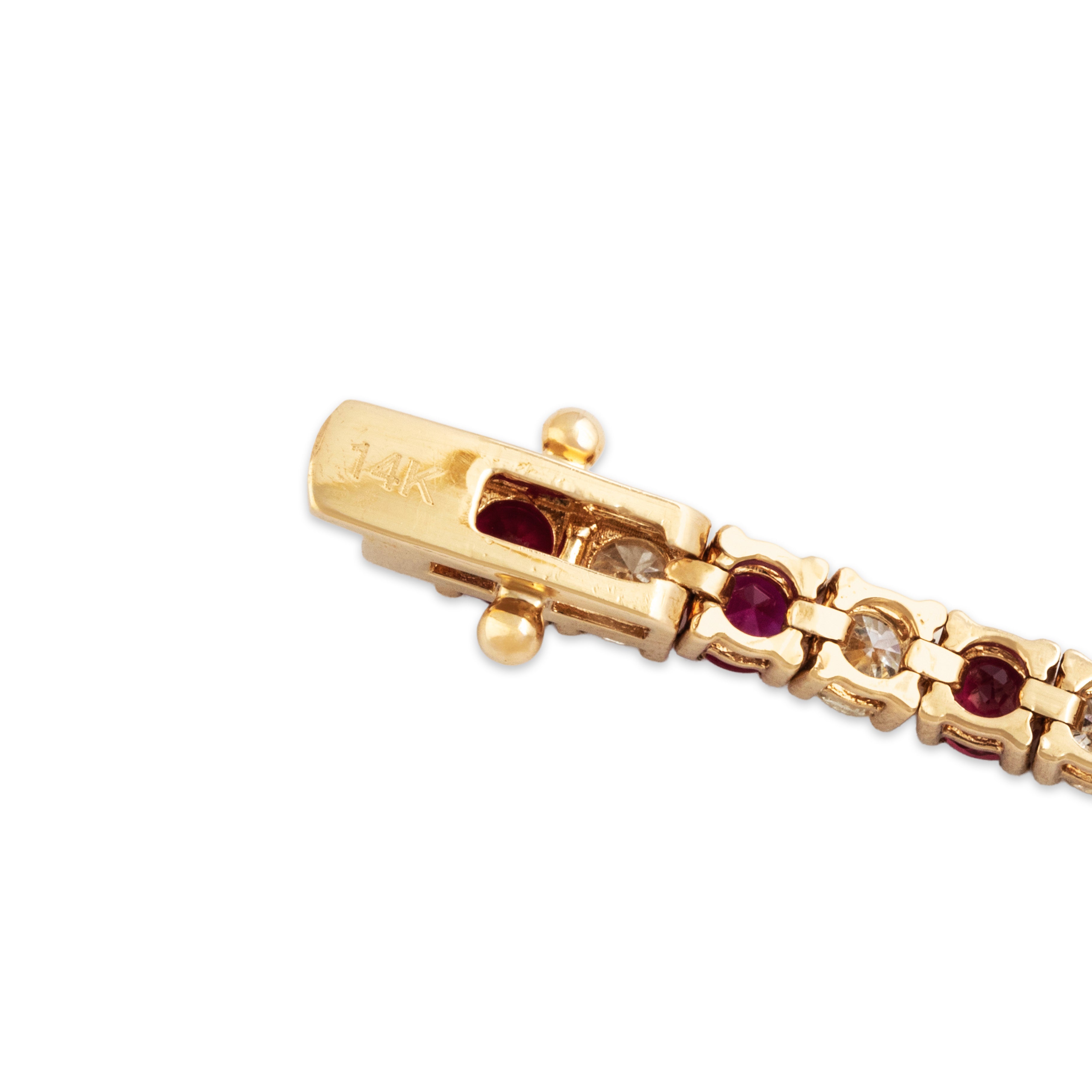 Estate 14k Yellow Gold 2.2cttw Ruby 2.146cttw Diamond Exceptional Tennis Bracelet - Hallmark view