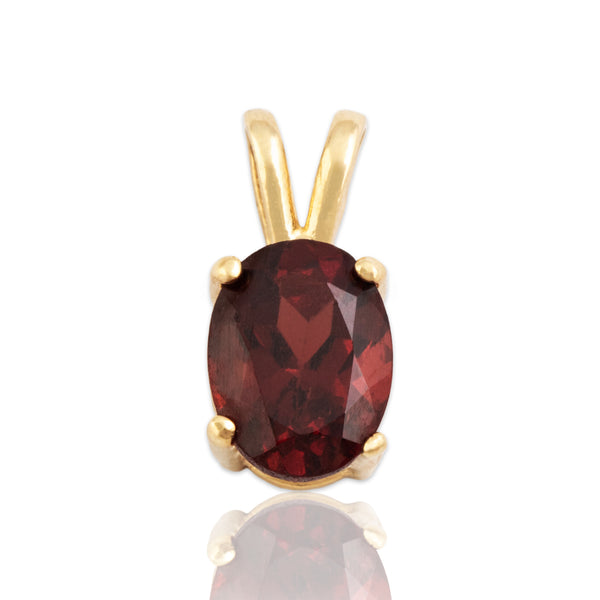 Vintage Small 14k Yellow Gold 1.7ct Garnet Elegant Oval Pendant