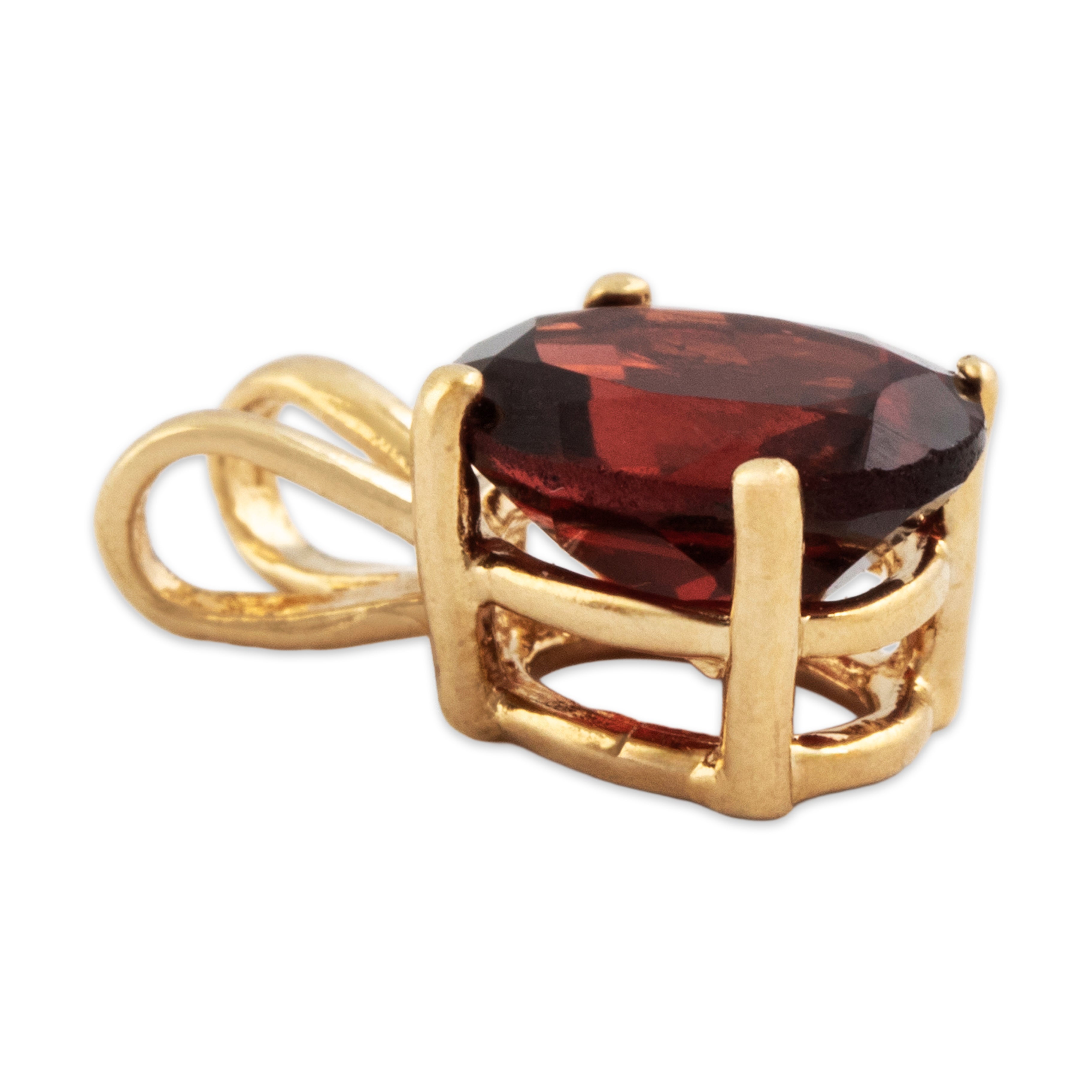 Vintage Small 14k Yellow Gold 1.7ct Garnet Elegant Oval Pendant - Side view
