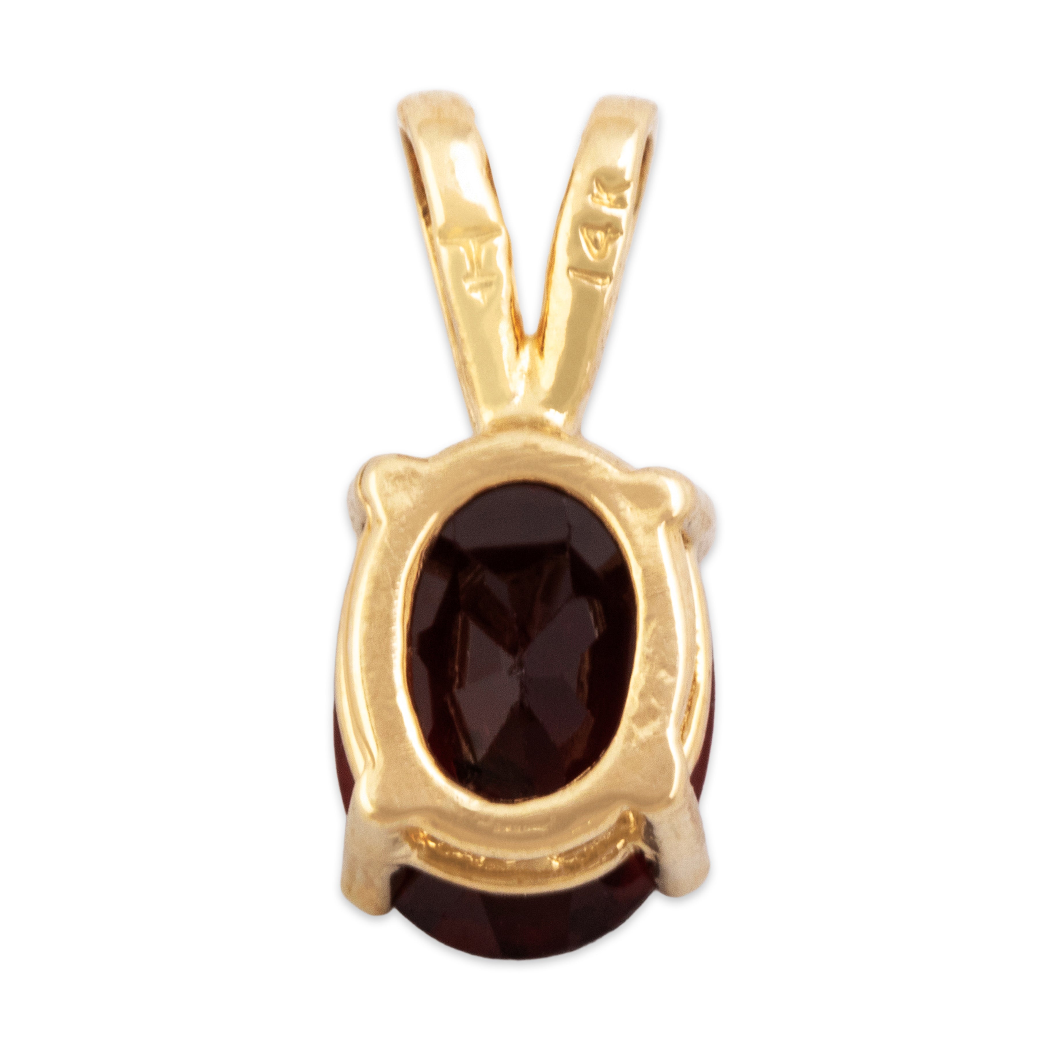 Vintage Small 14k Yellow Gold 1.7ct Garnet Elegant Oval Pendant - Back view