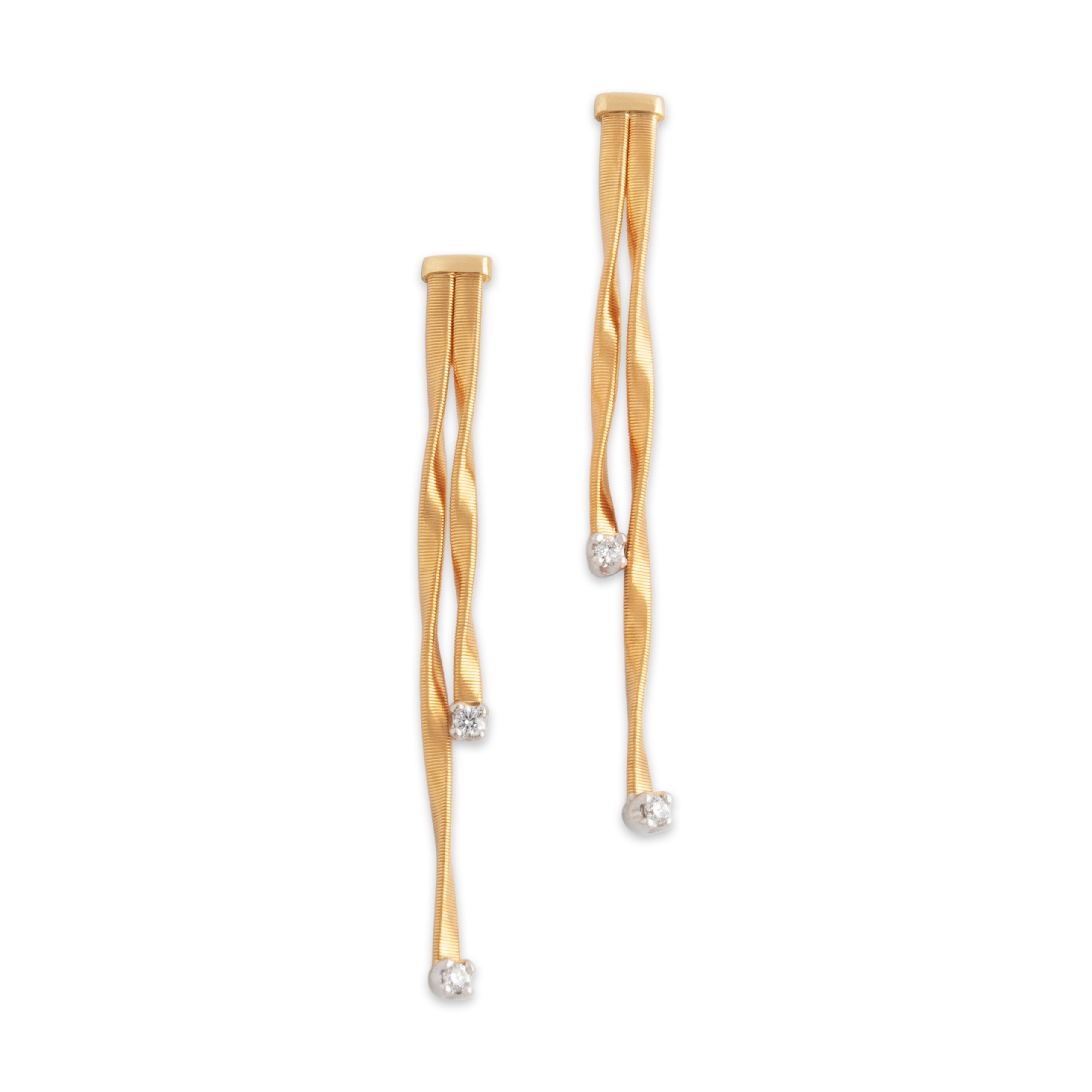Estate Marco Bicego 18k Yellow & White Gold Diamond Sleek Duo Dangle Earrings