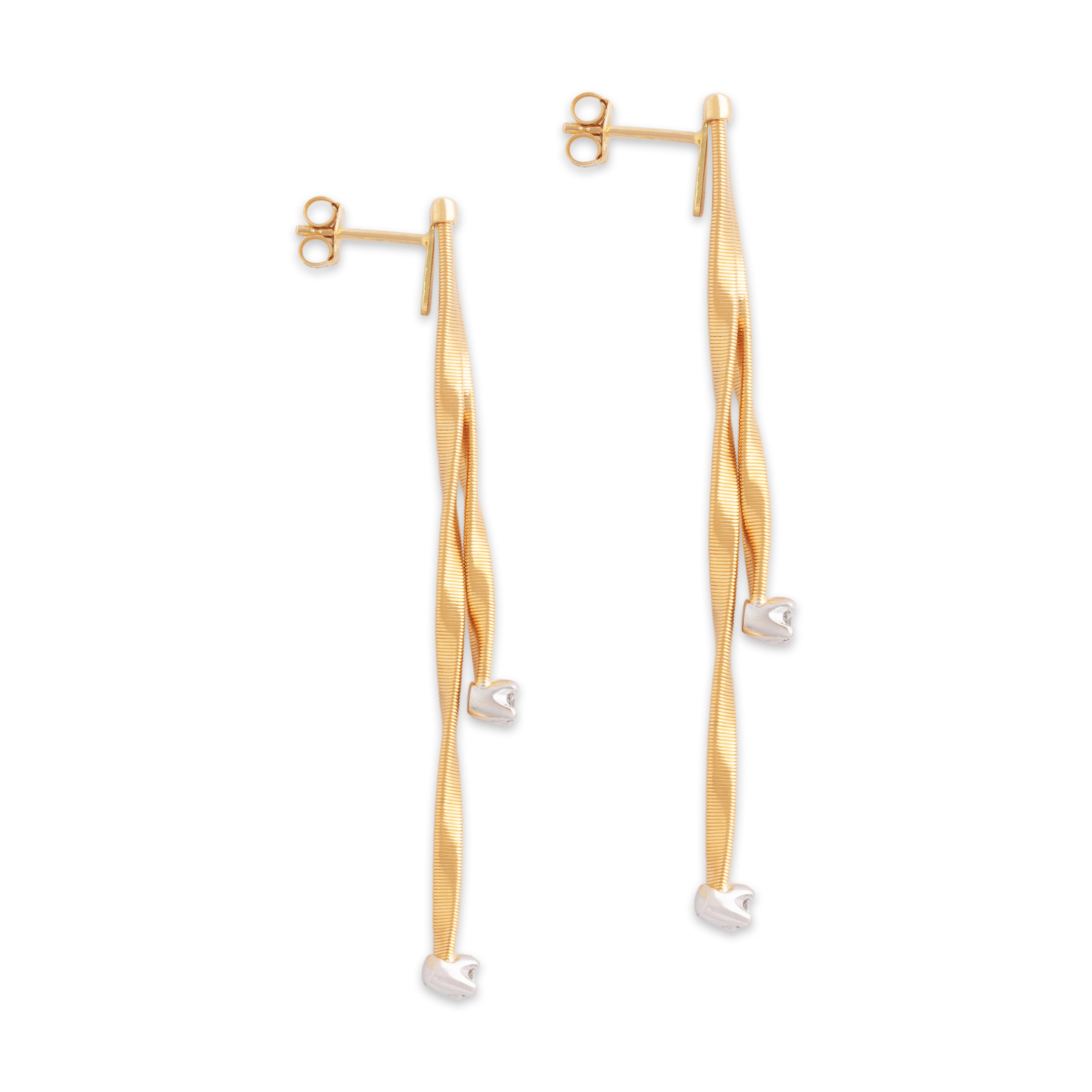Estate Marco Bicego 18k Yellow & White Gold Diamond Sleek Duo Dangle Earrings