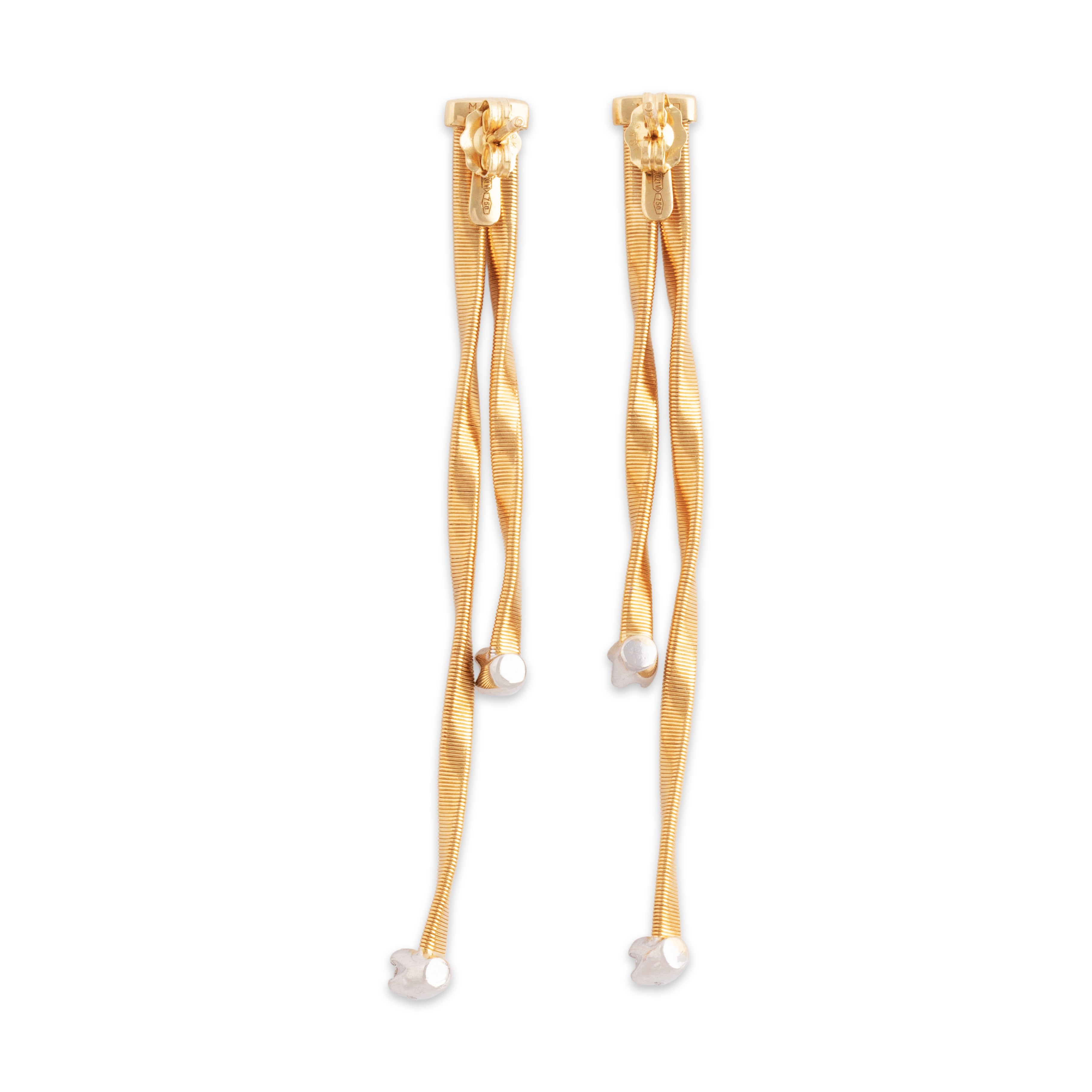 Estate Marco Bicego 18k Yellow & White Gold Diamond Sleek Duo Dangle Earrings