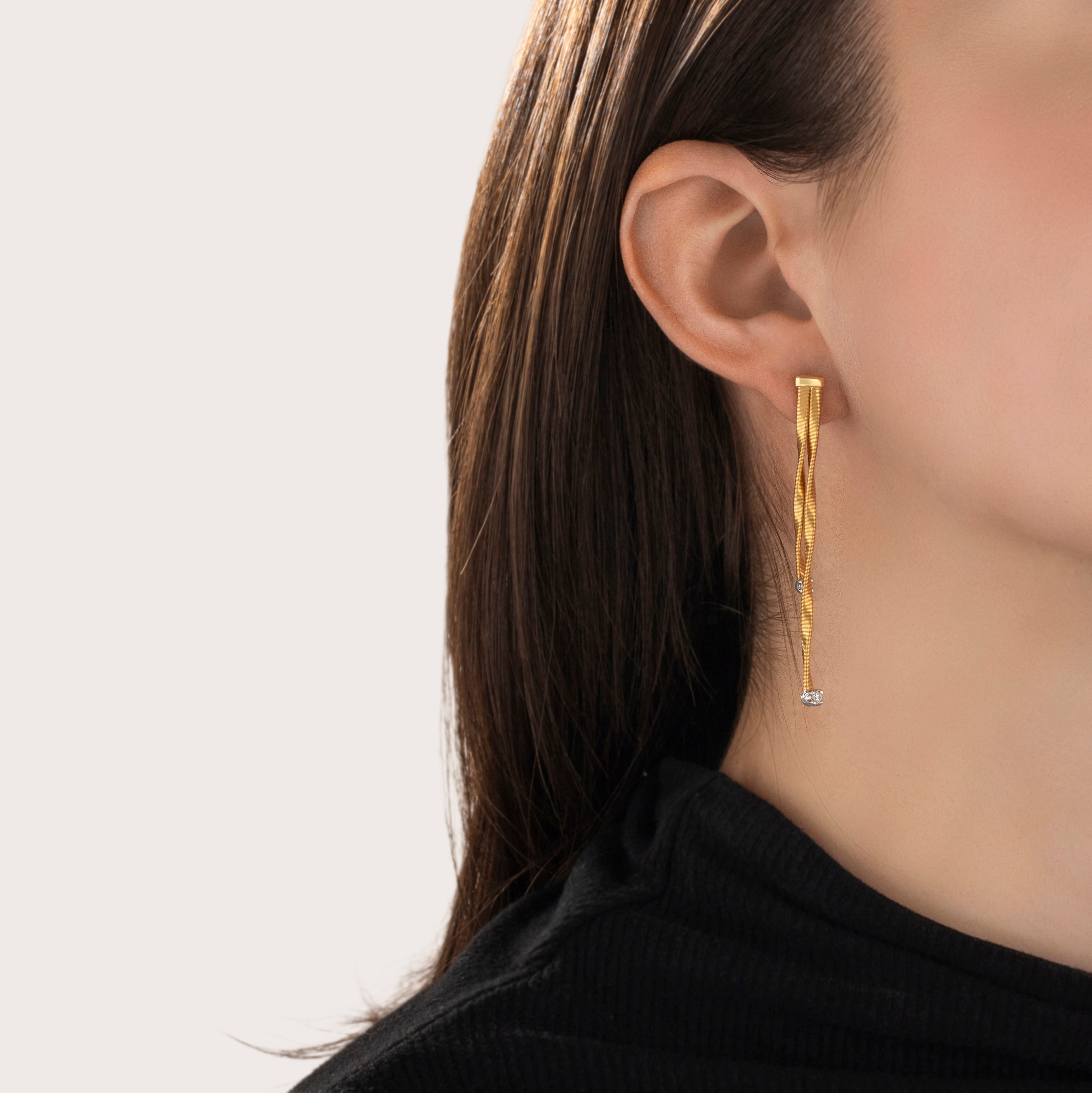 Estate Marco Bicego 18k Yellow & White Gold Diamond Sleek Duo Dangle Earrings