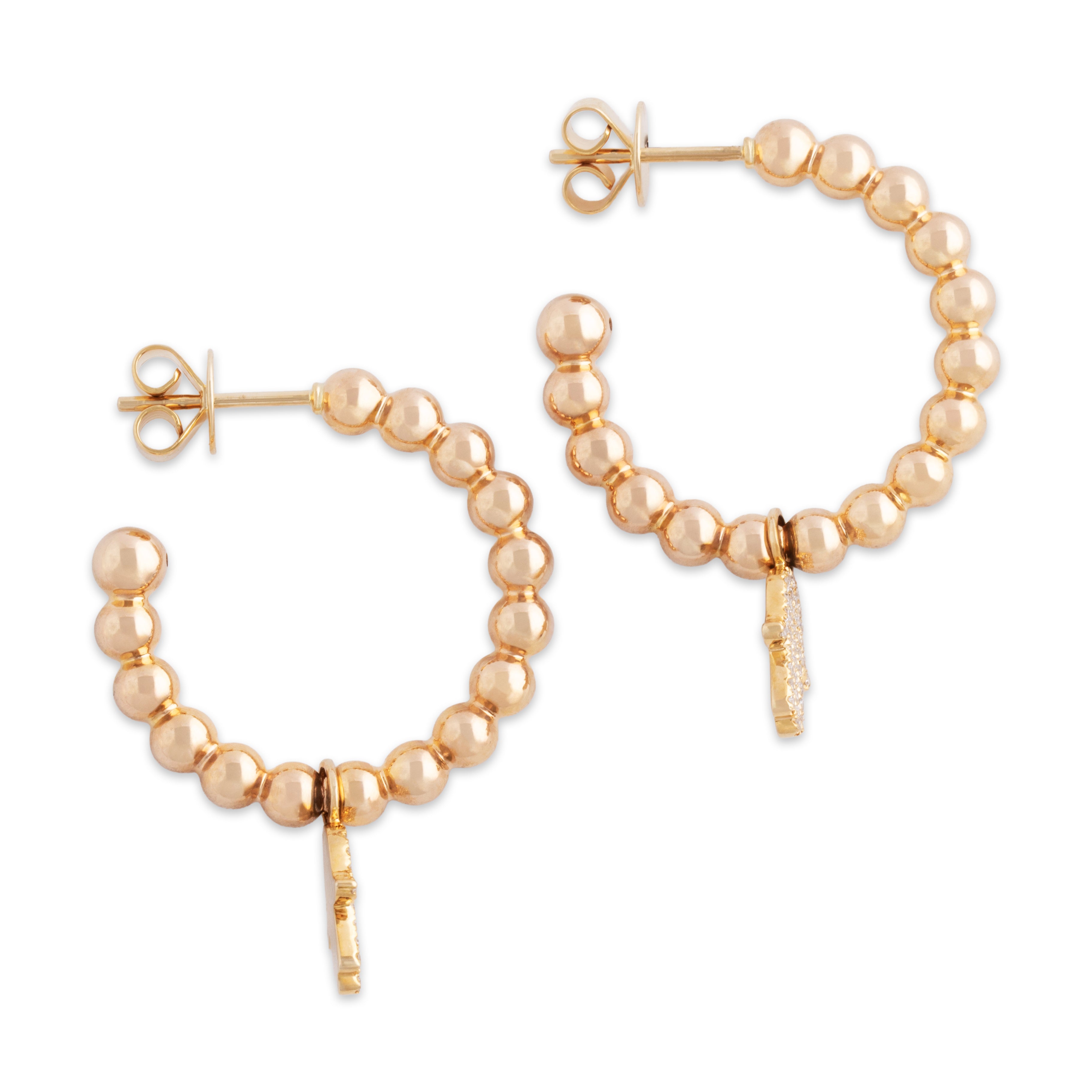 Estate 14k Yellow Gold Diamond Pavé Hamsa Bubble Hoop Earrings - Overall view