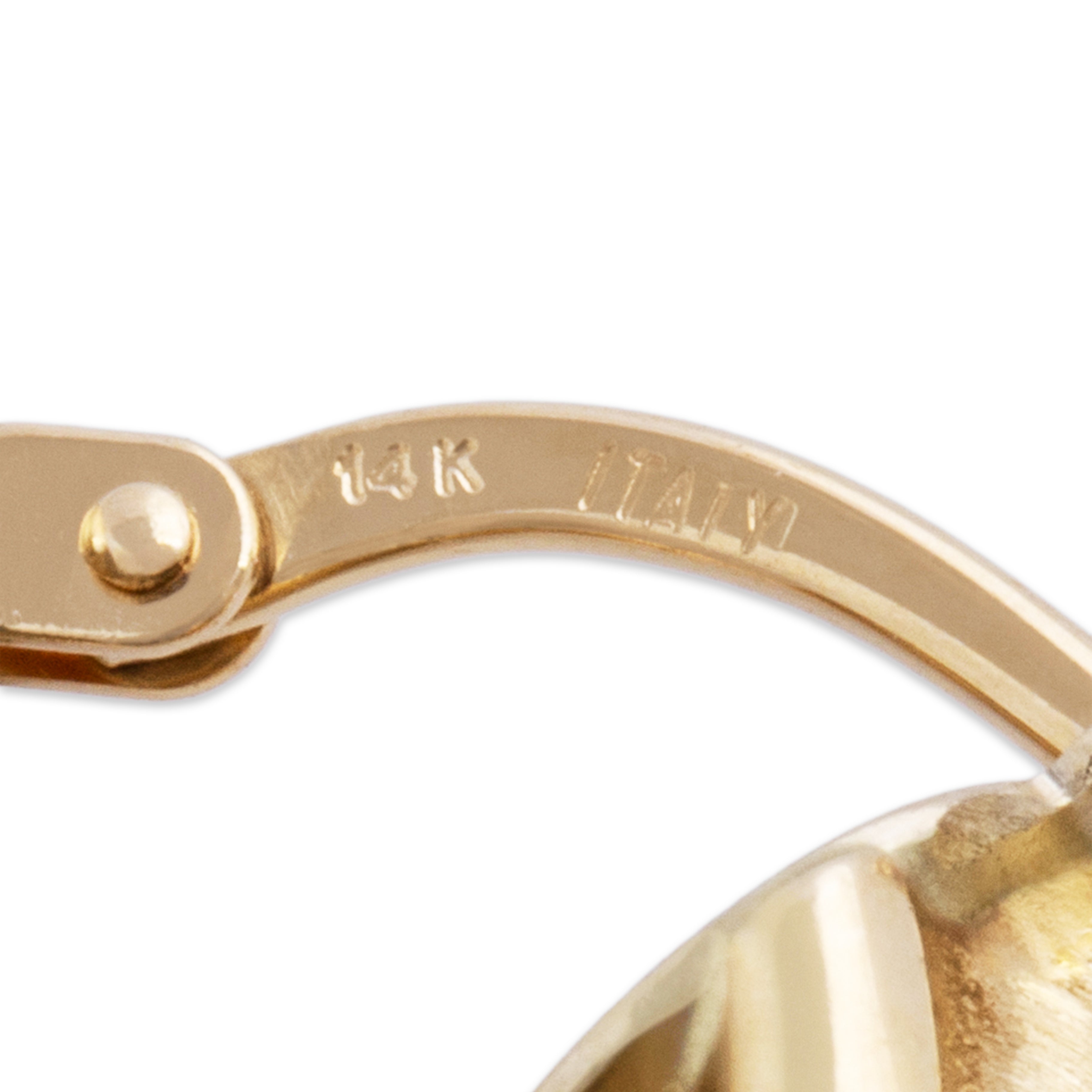 Vintage Italian Lightweight 14k Yellow Gold Brushed Twisted Hoop Earrings - Hallmark view