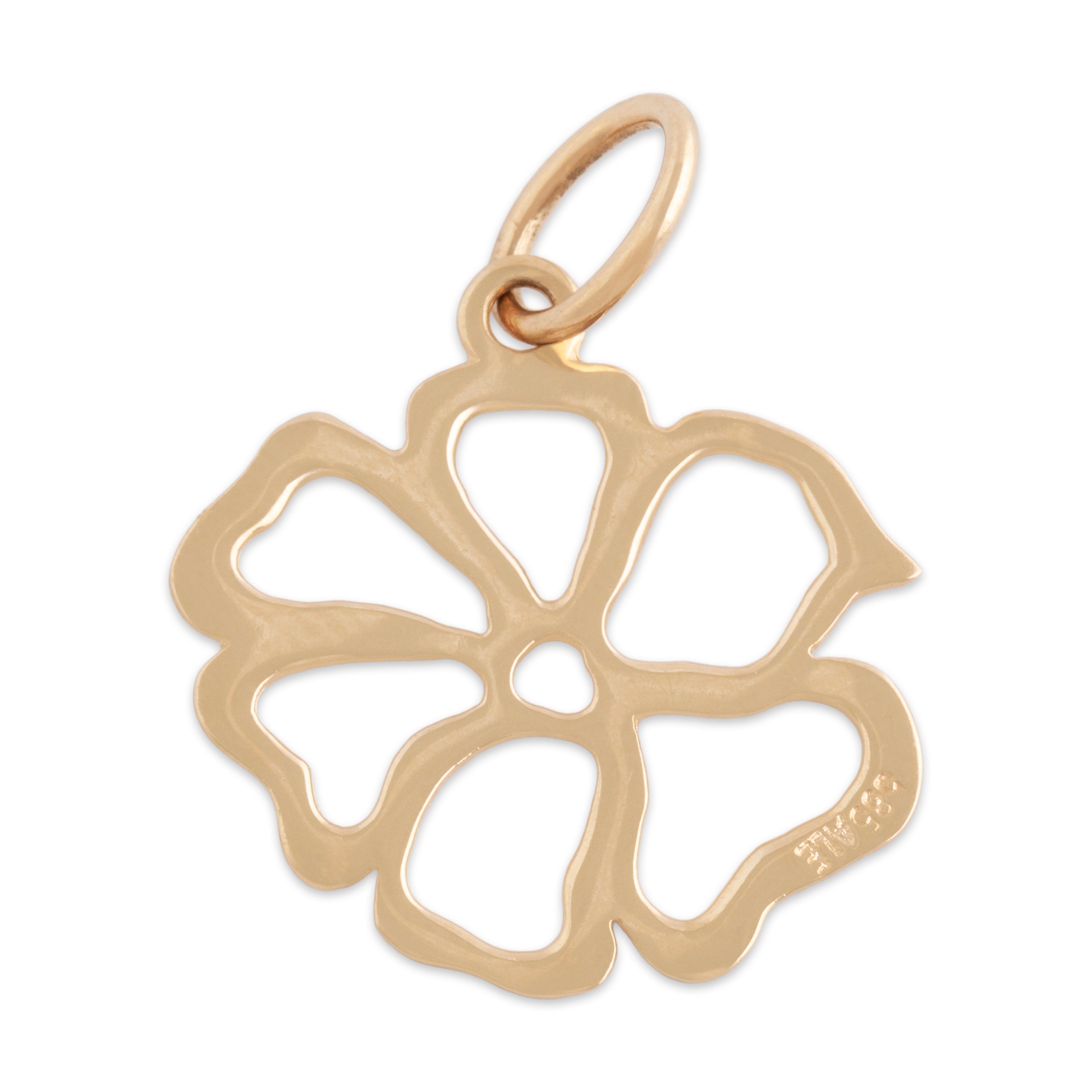 Vintage 14k Yellow Gold Open Blooming Flower Charm / Pendant - Back view