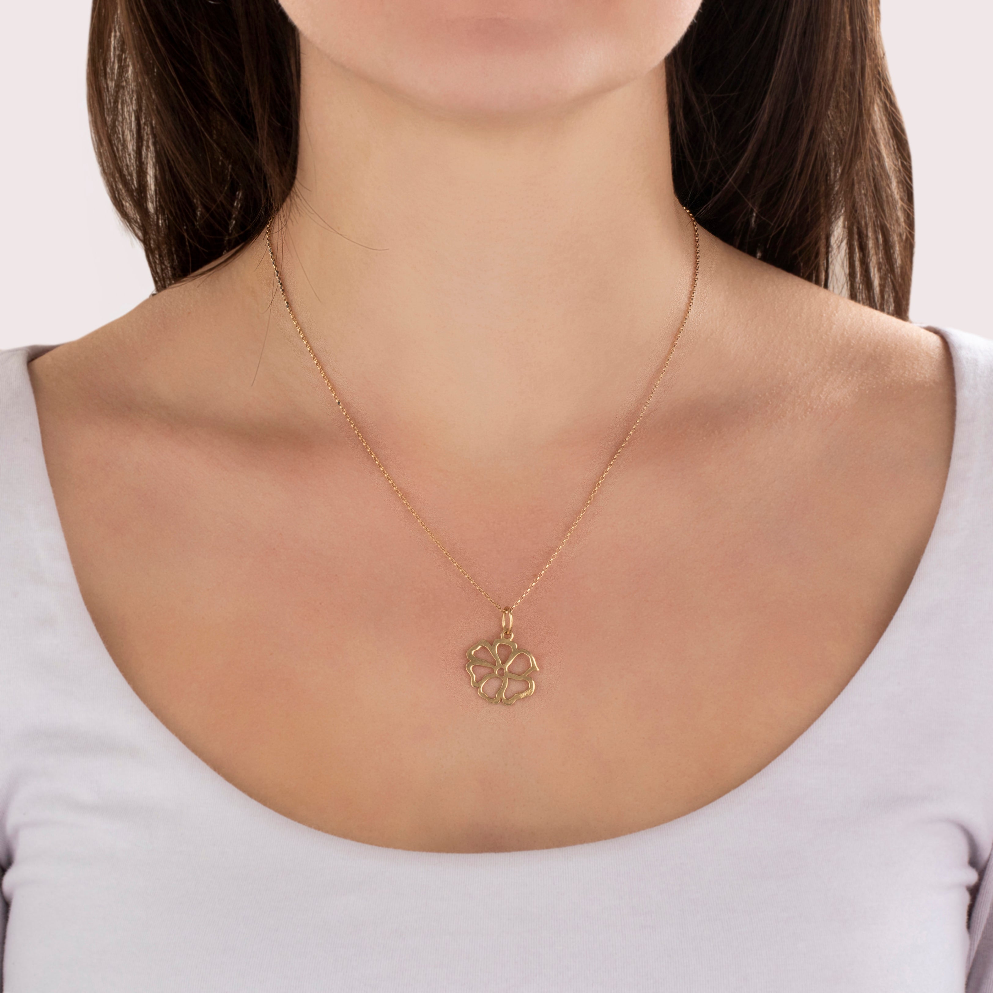 Vintage 14k Yellow Gold Open Blooming Flower Charm / Pendant - On model view