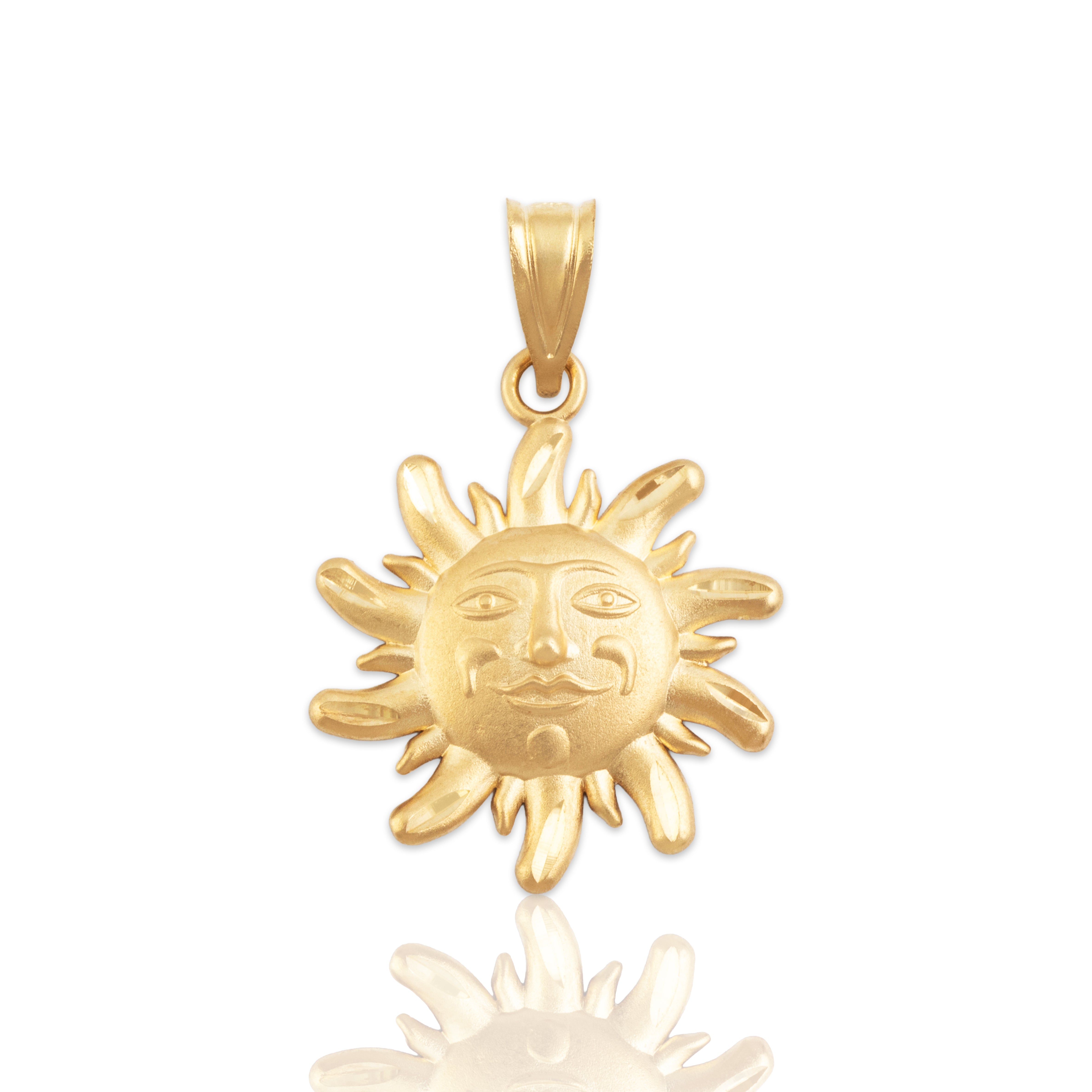 Vintage 14k Yellow Gold Whimsical Celestial Sun Pendant - Close-up view