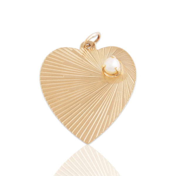 Vintage Large 14k Yellow Gold Pearl Chic Radiant Heart Pendant