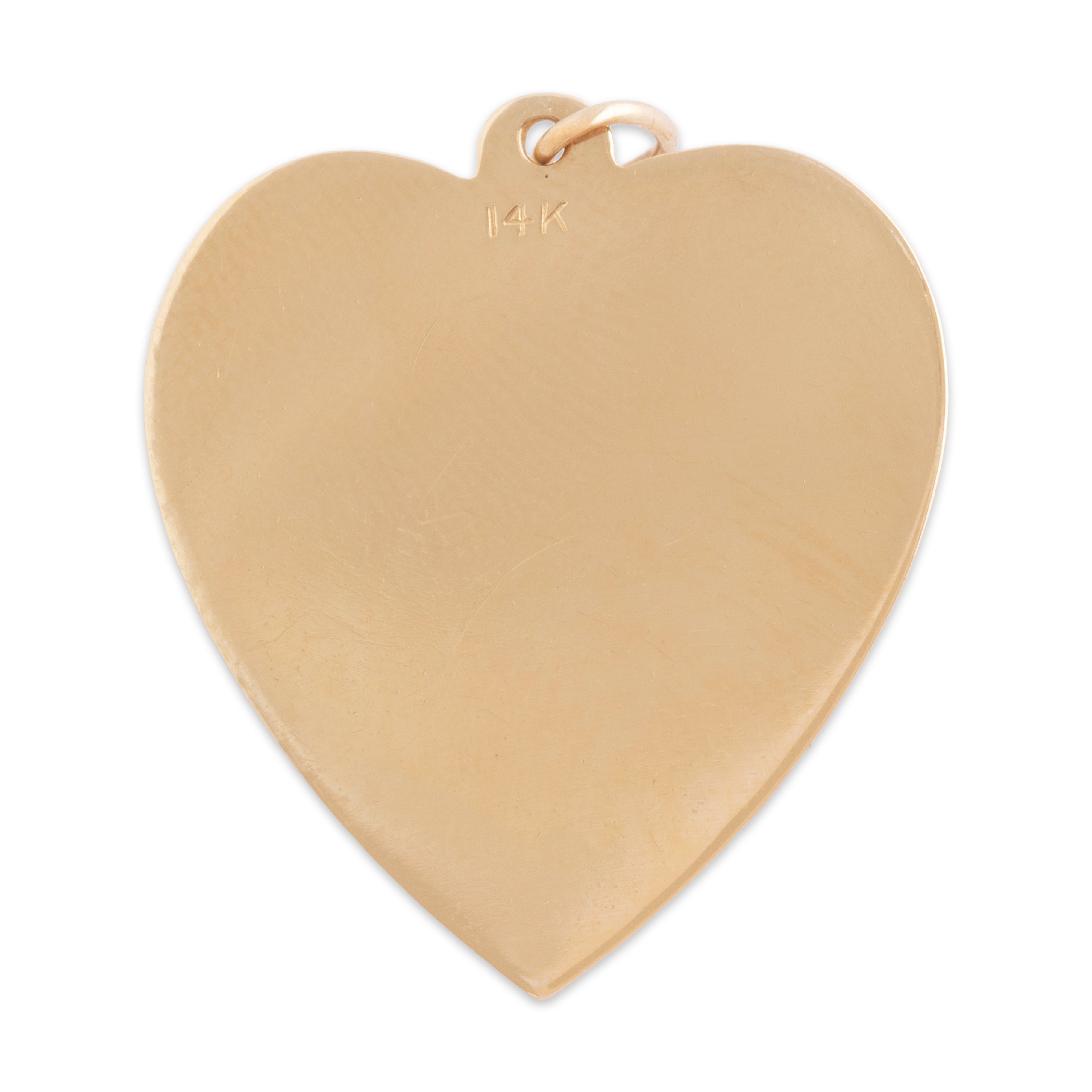 Vintage Large 14k Yellow Gold Pearl Radiant Heart Pendant - Back view