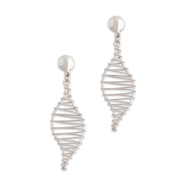 Vintage 18k White Gold Sculptural Wire Leaf Dangle Earrings