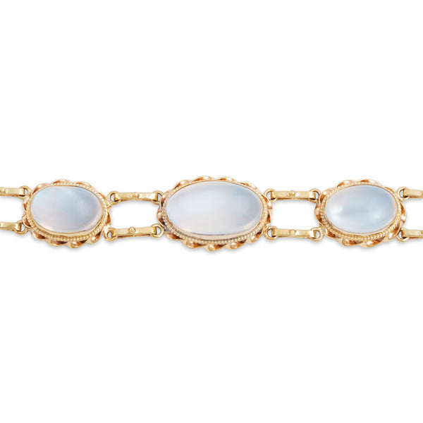 Vintage 14k Yellow Gold 53cttw Moonstone Luminous Cable Statement Bracelet 7.25