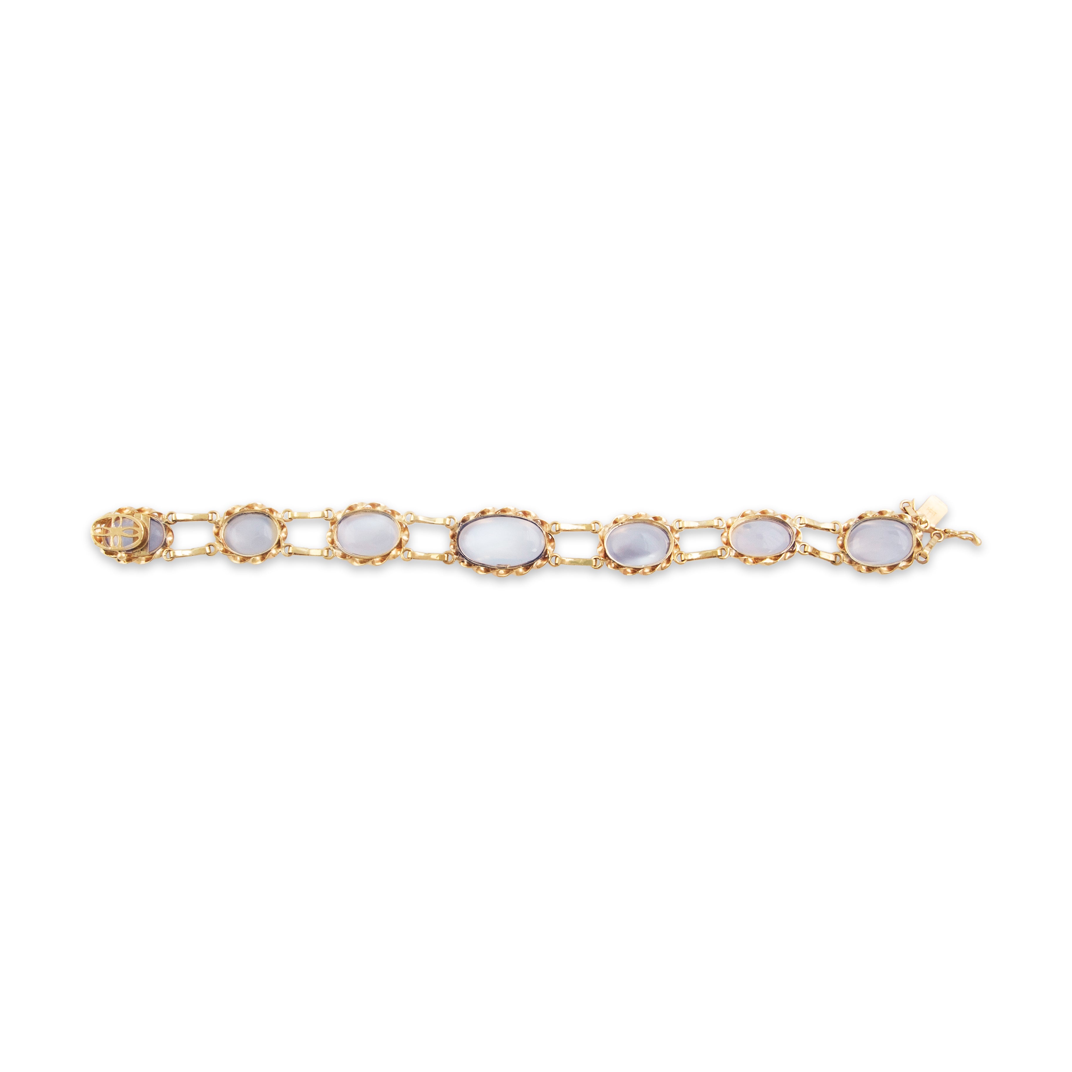 Vintage 14k Yellow Gold 53cttw Moonstone Cabled Cabochon Statement Bracelet - Back view