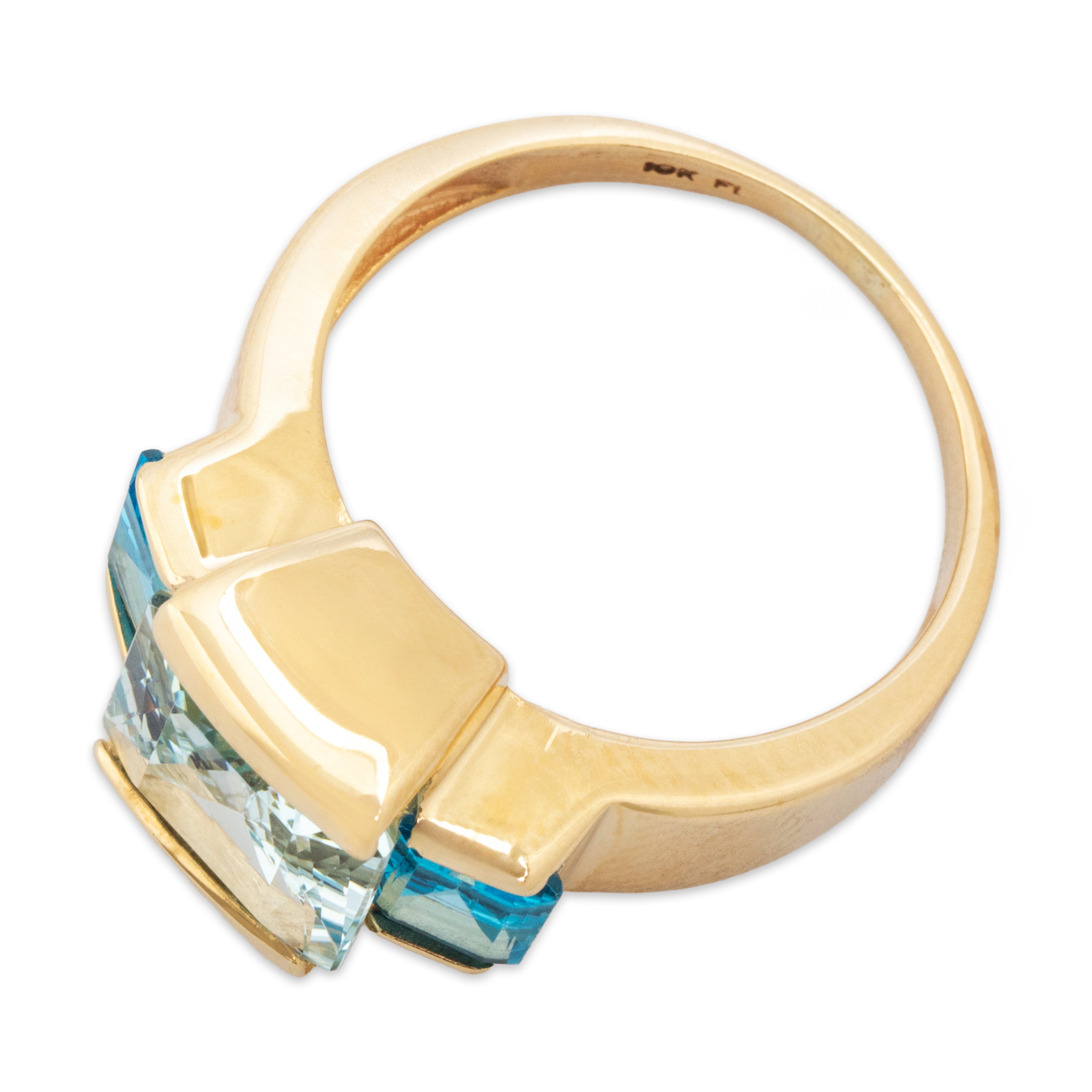Vintage 10k Yellow Gold 4.3ct Aquamarine 2.3cttw Blue Topaz Azure Trio Ring - Overall view