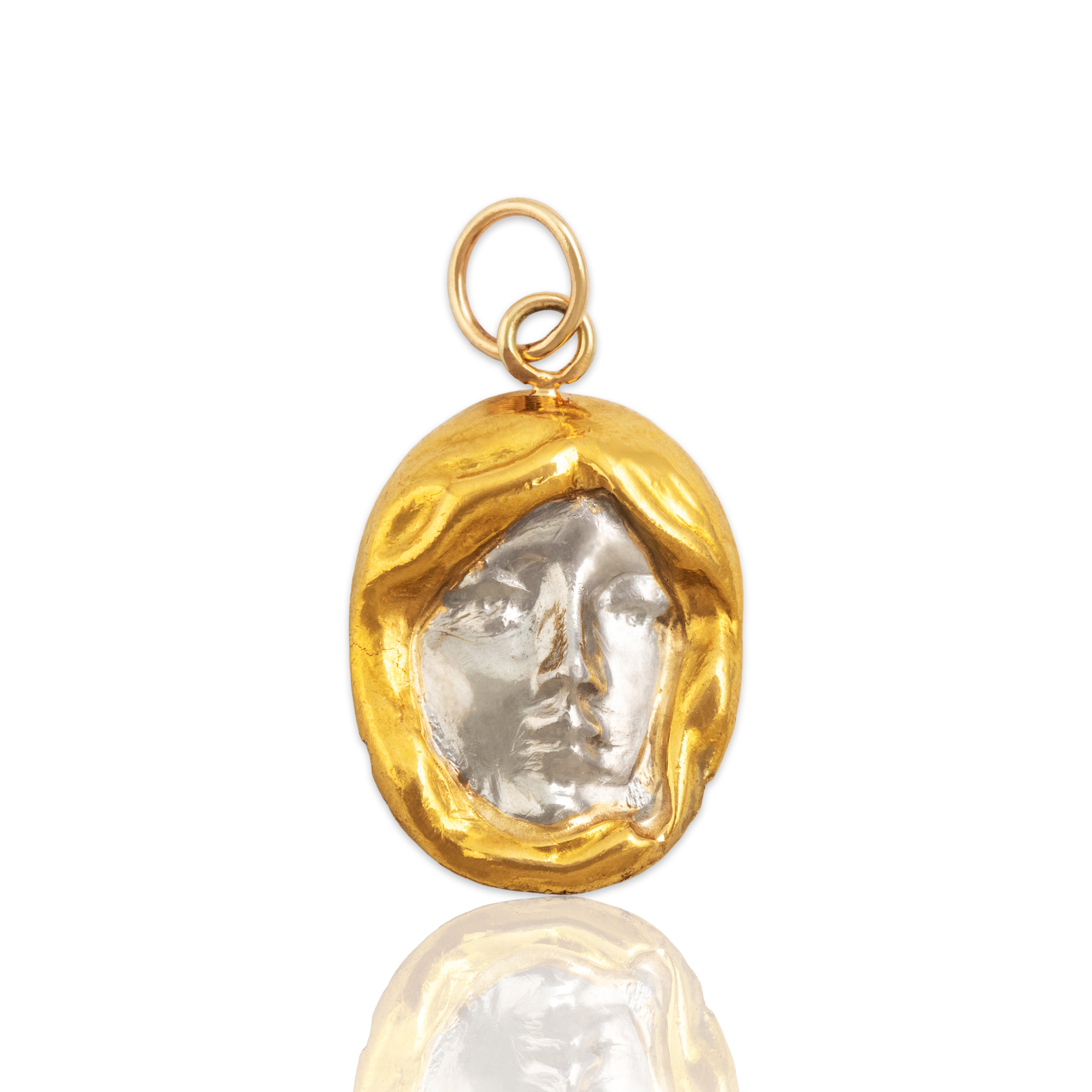 Antique Art Nouveau Heavy 18k Yellow Gold Platinum Incredible Lady Charm / Pendant - Close-up view