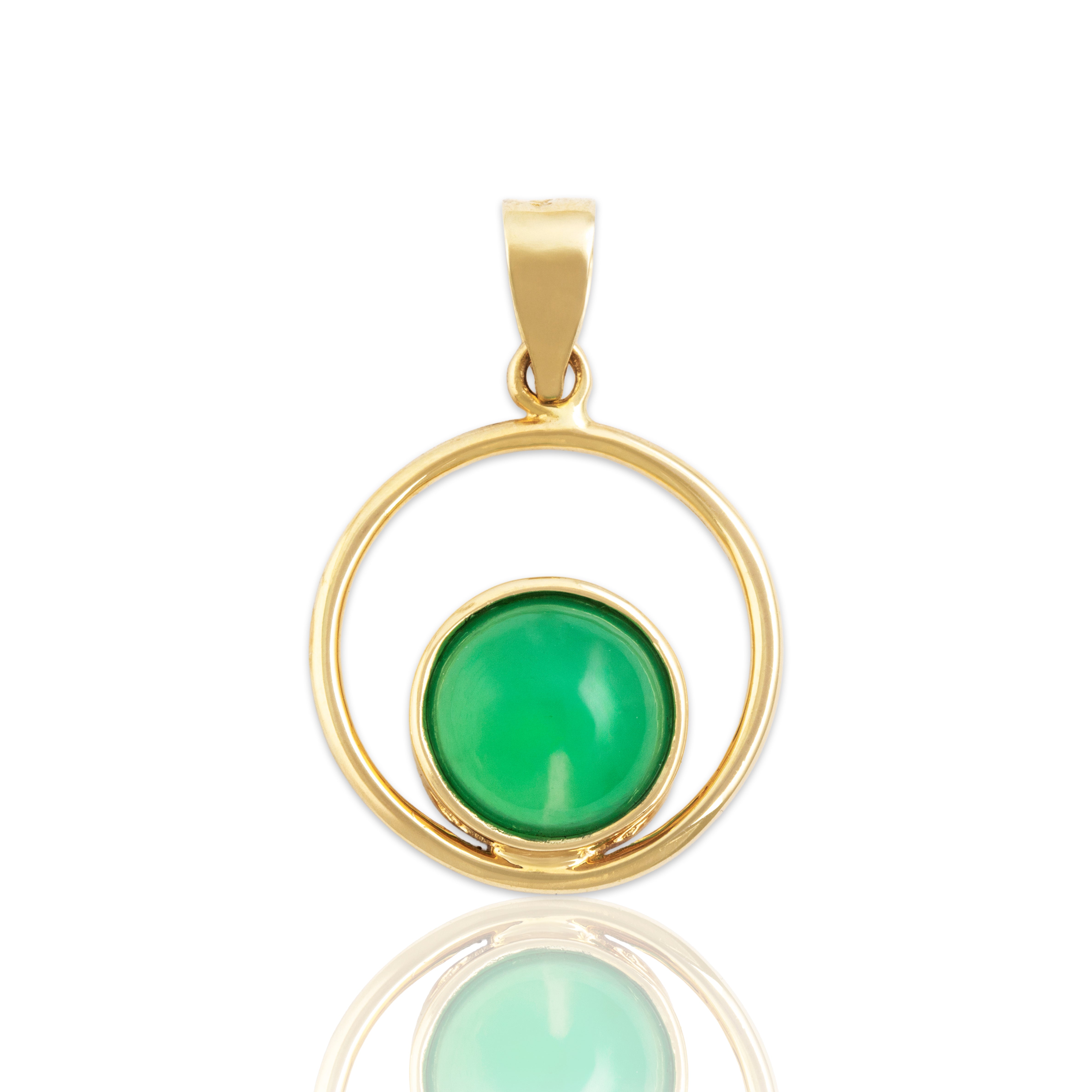 Vintage 14k Yellow Gold 1.2ct Chrysoprase Concentric Circle Pendant