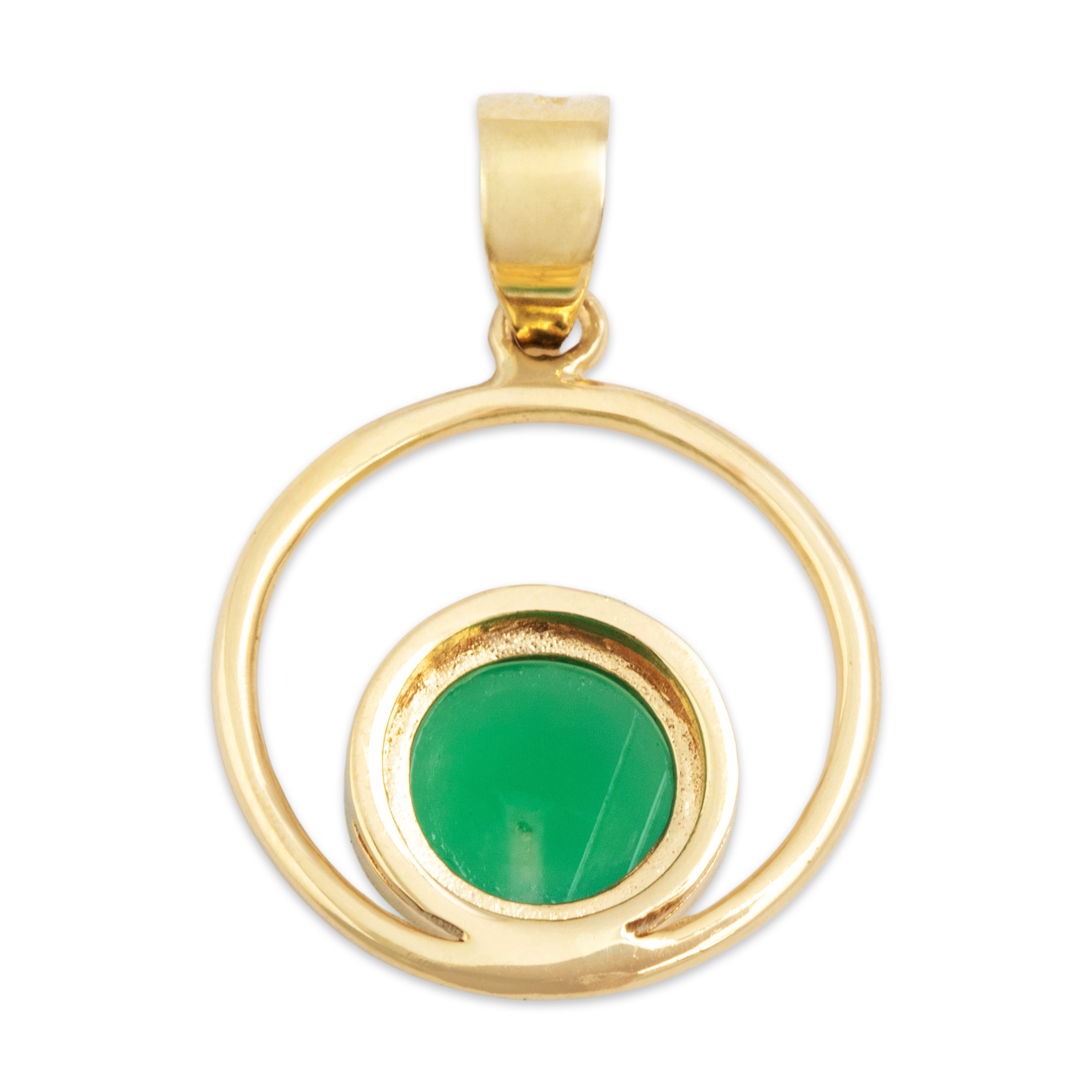 Vintage 14k Yellow Gold 1.2ct Chrysoprase Concentric Circle Pendant